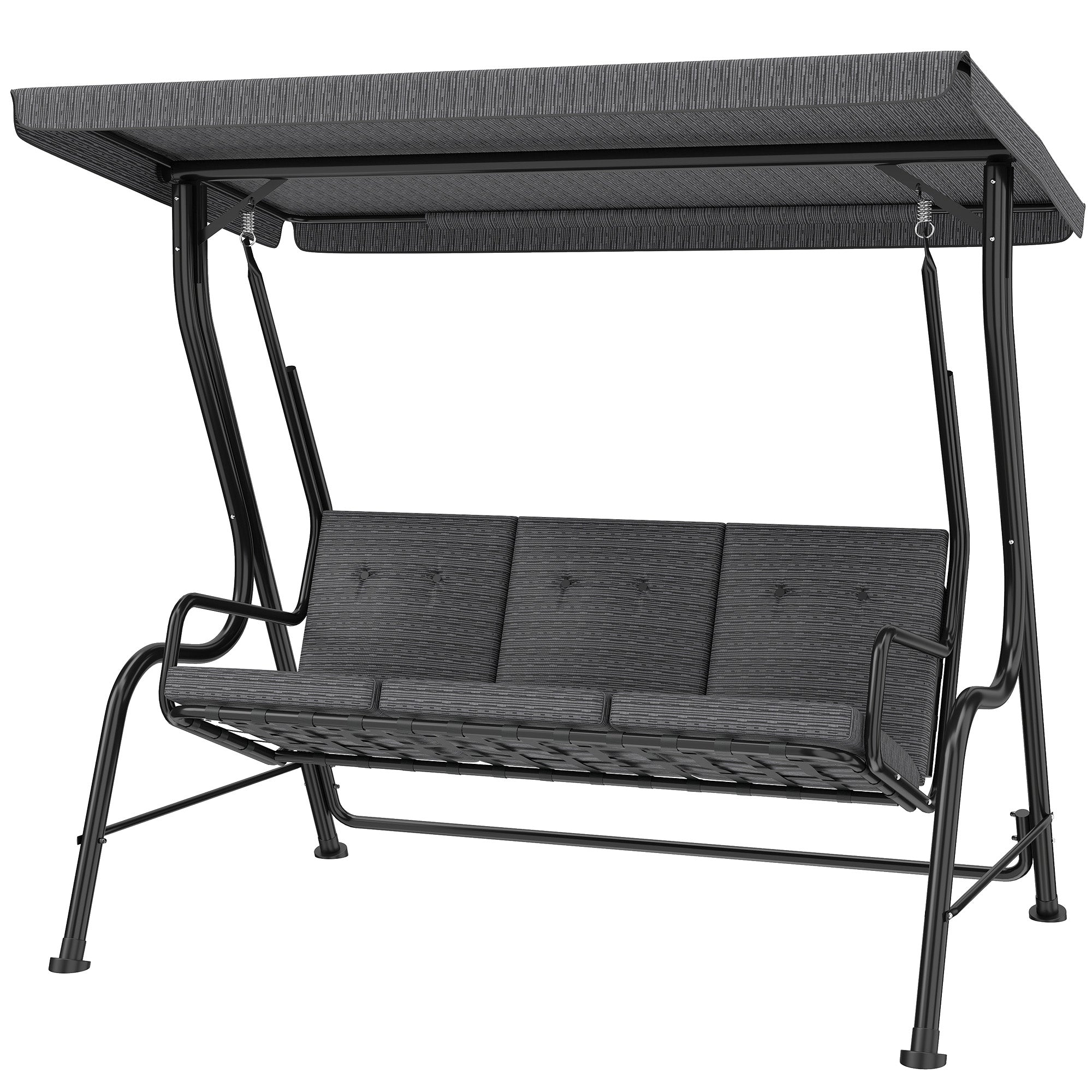 3-Person Porch Swing - Black Adjustable Canopy-DECOROLALA