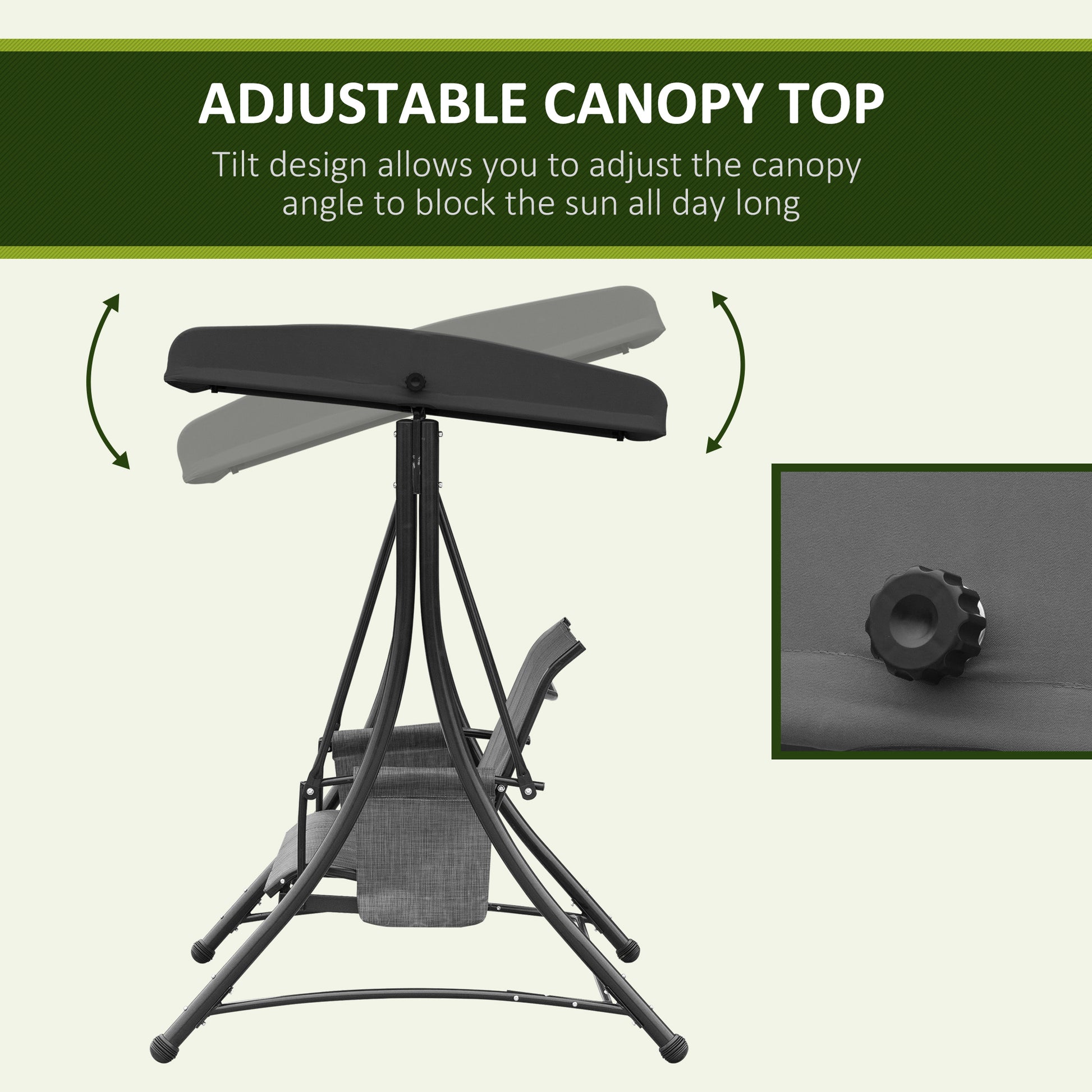 3 Person Porch Swing Chair Adjustable Canopy Mixed Grey-DECOROLALA