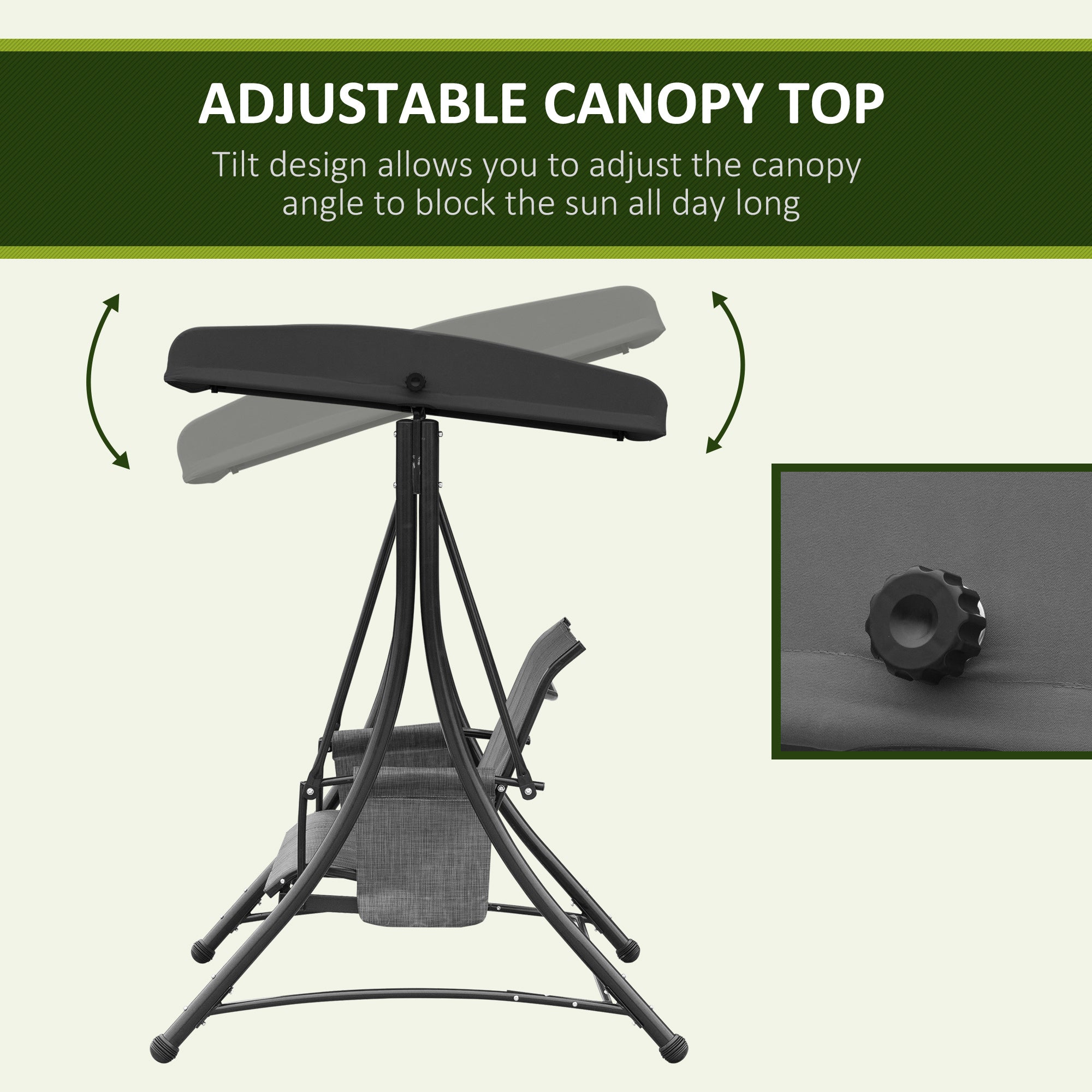 3 Person Porch Swing Chair Adjustable Canopy Mixed Grey-DECOROLALA