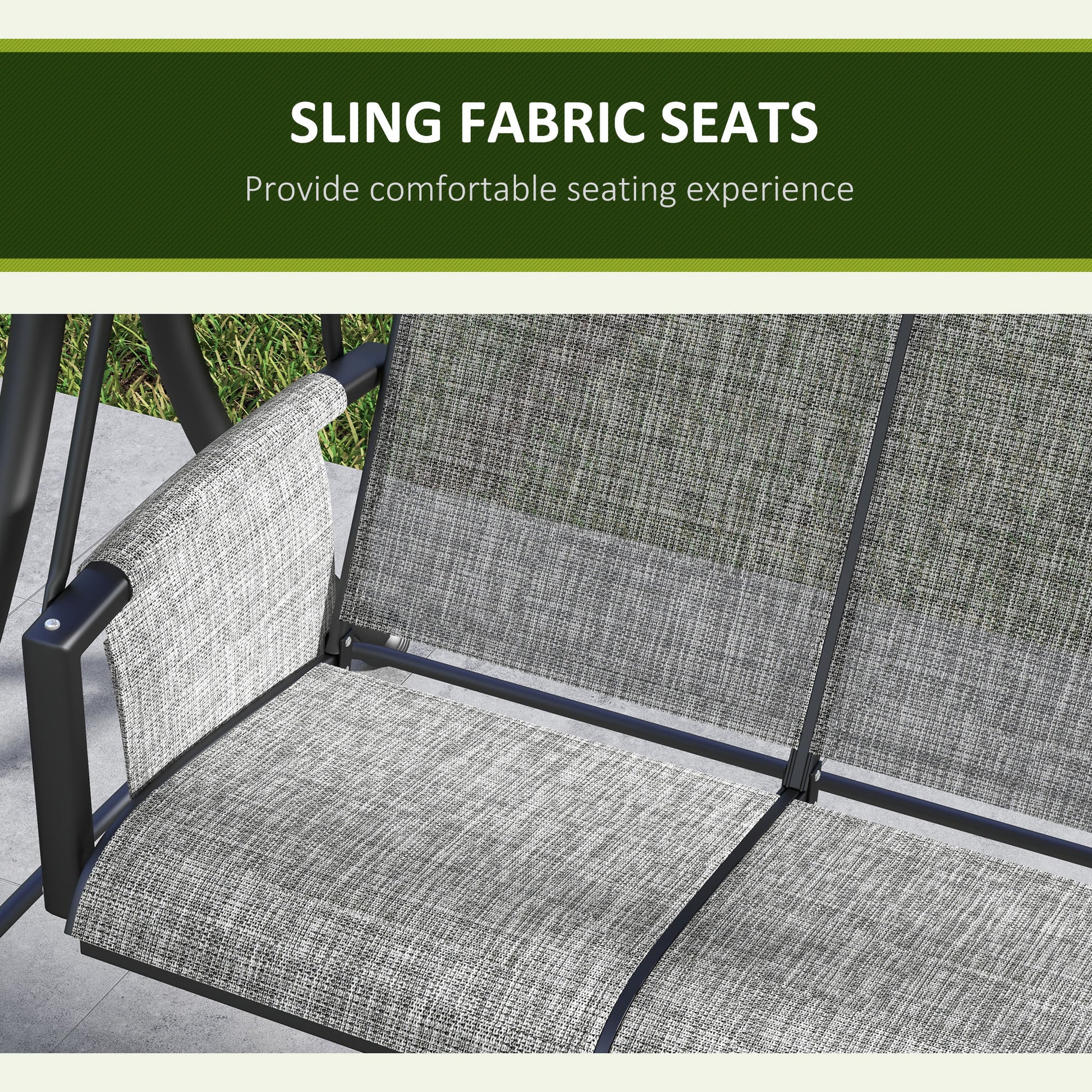 3 Person Porch Swing Chair Adjustable Canopy Mixed Grey-DECOROLALA