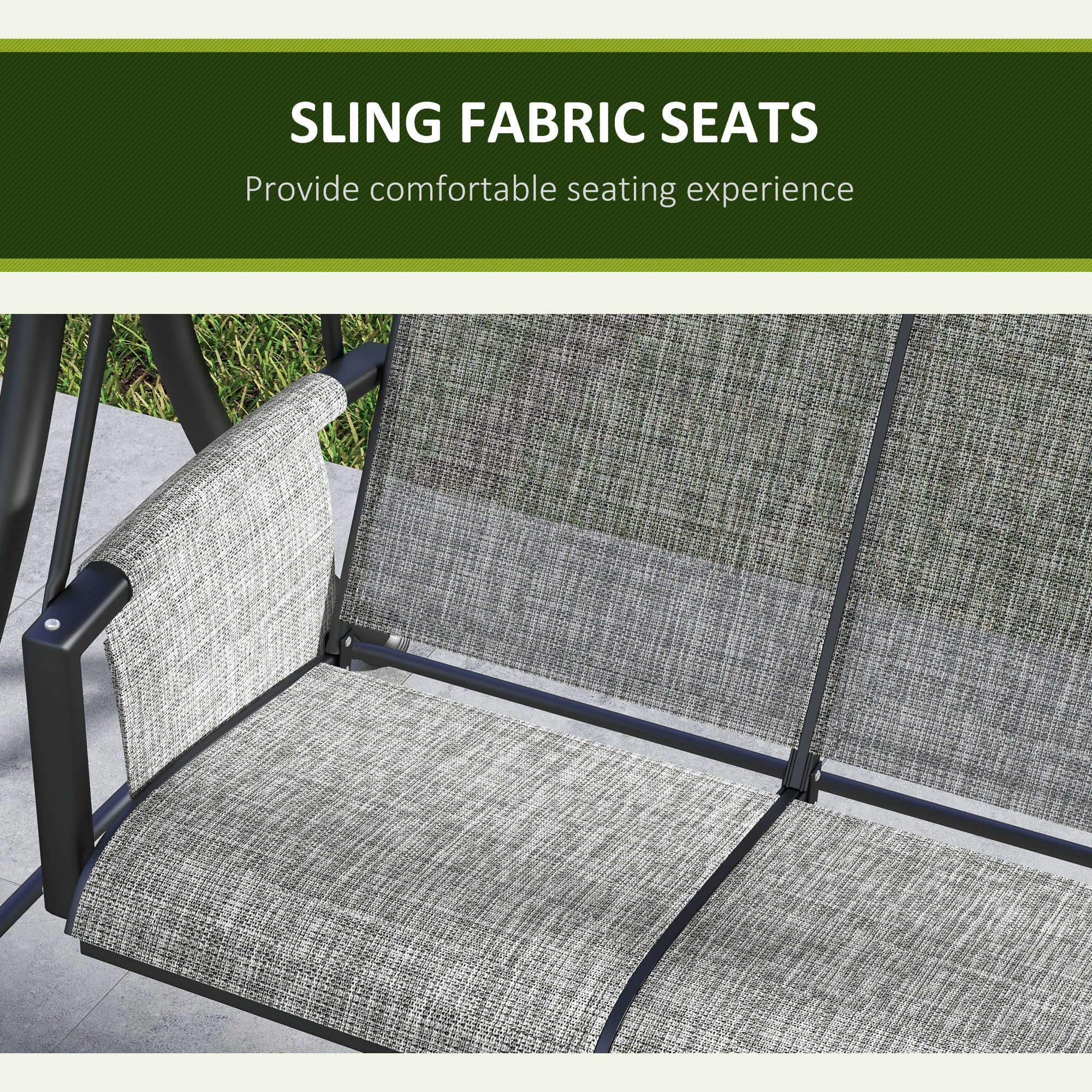 3 Person Porch Swing Chair Adjustable Canopy Mixed Grey-DECOROLALA