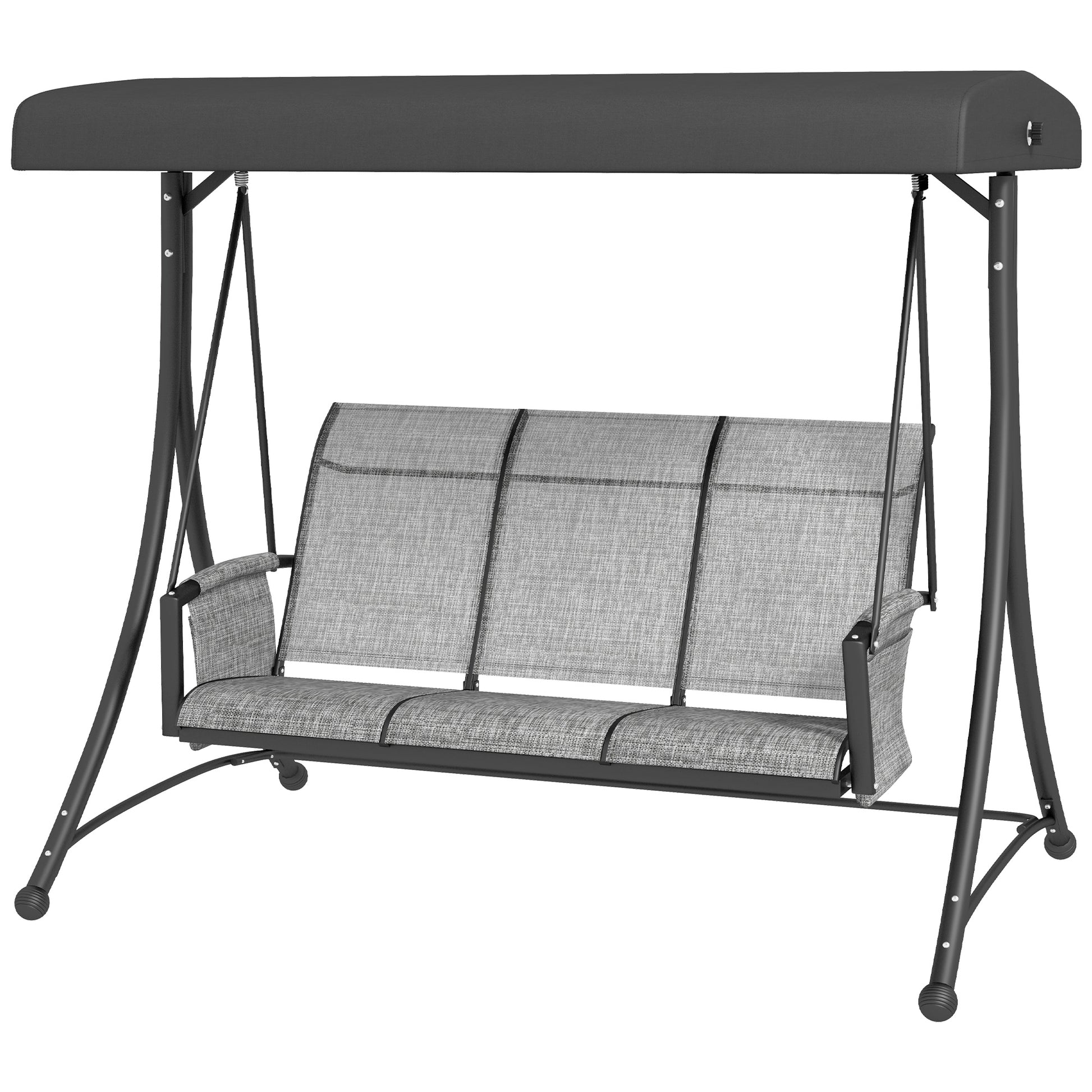 3 Person Porch Swing Chair Adjustable Canopy Mixed Grey-DECOROLALA