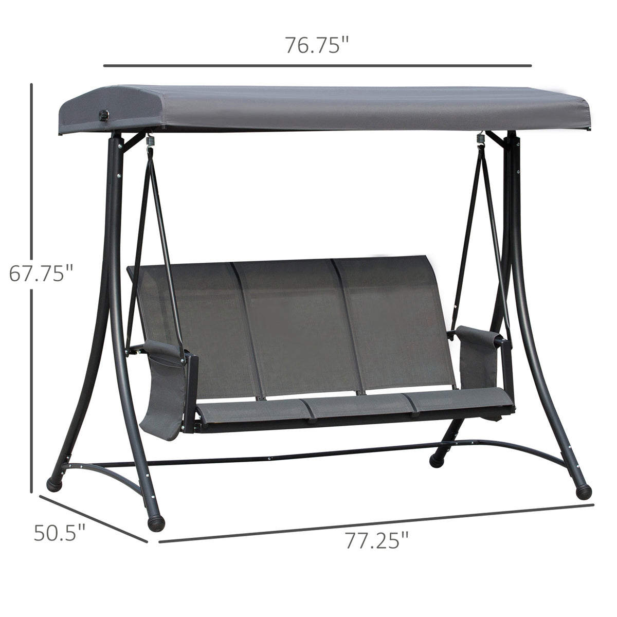 3 Person Porch Swing - Dark Grey Canopy-Porch Swings-DECOROLALA