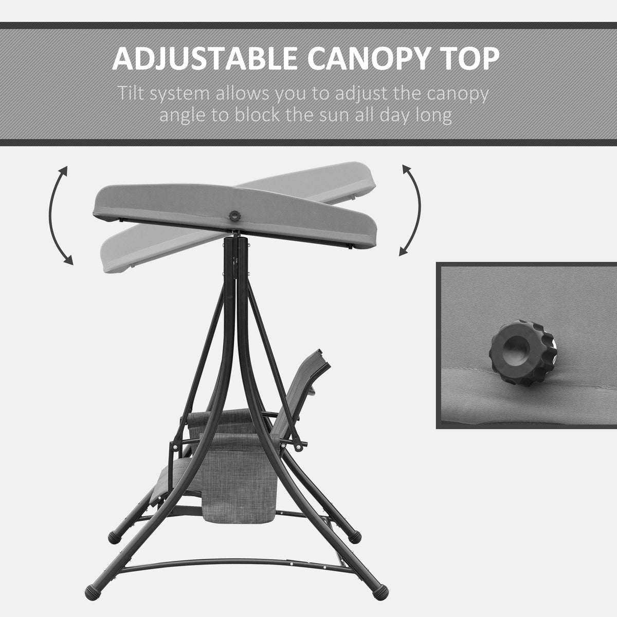 3 Person Porch Swing - Dark Grey Canopy-Porch Swings-DECOROLALA