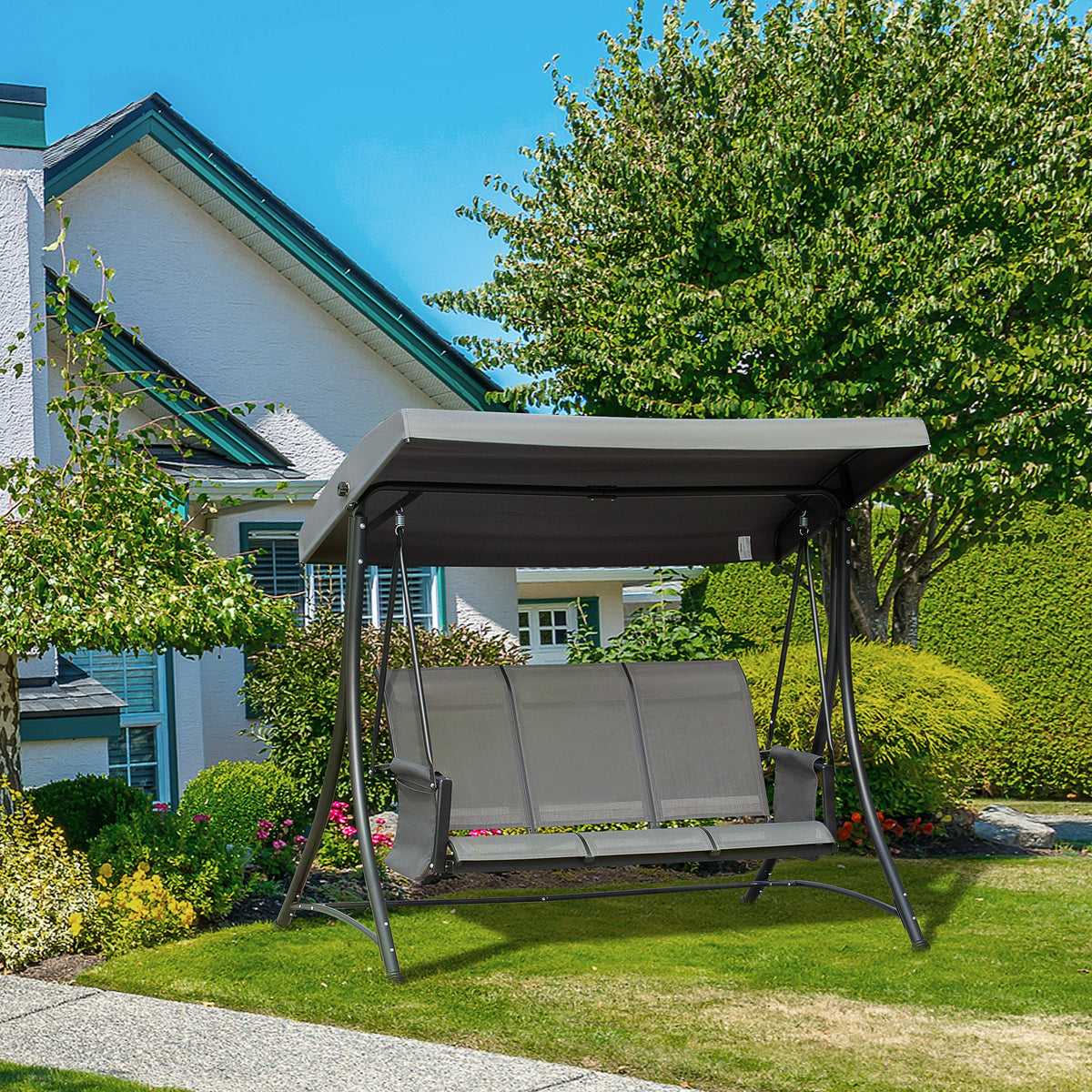 3 Person Porch Swing - Dark Grey Canopy-Porch Swings-DECOROLALA