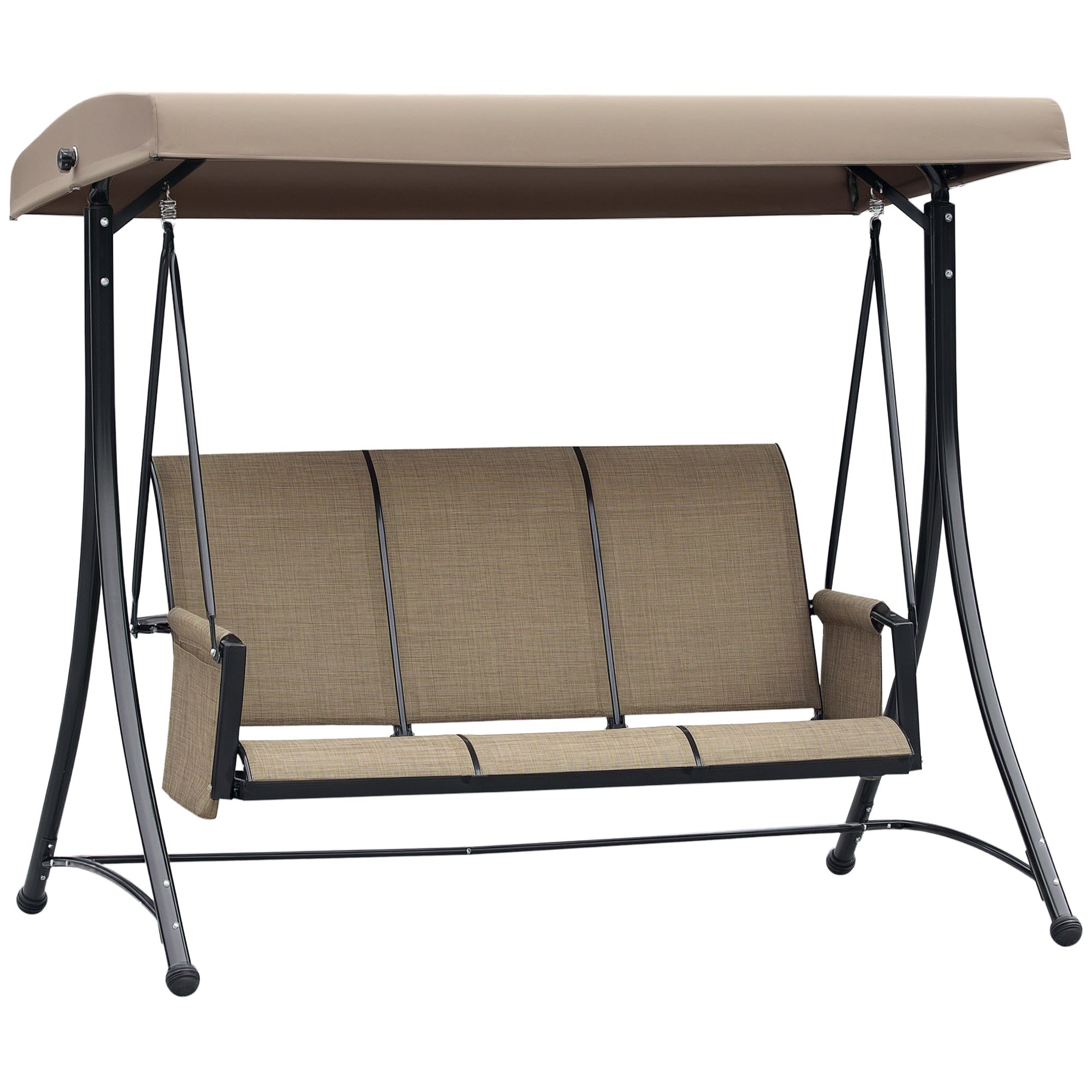 3 Person Porch Swing Outdoor Chair Canopy Brown-DECOROLALA