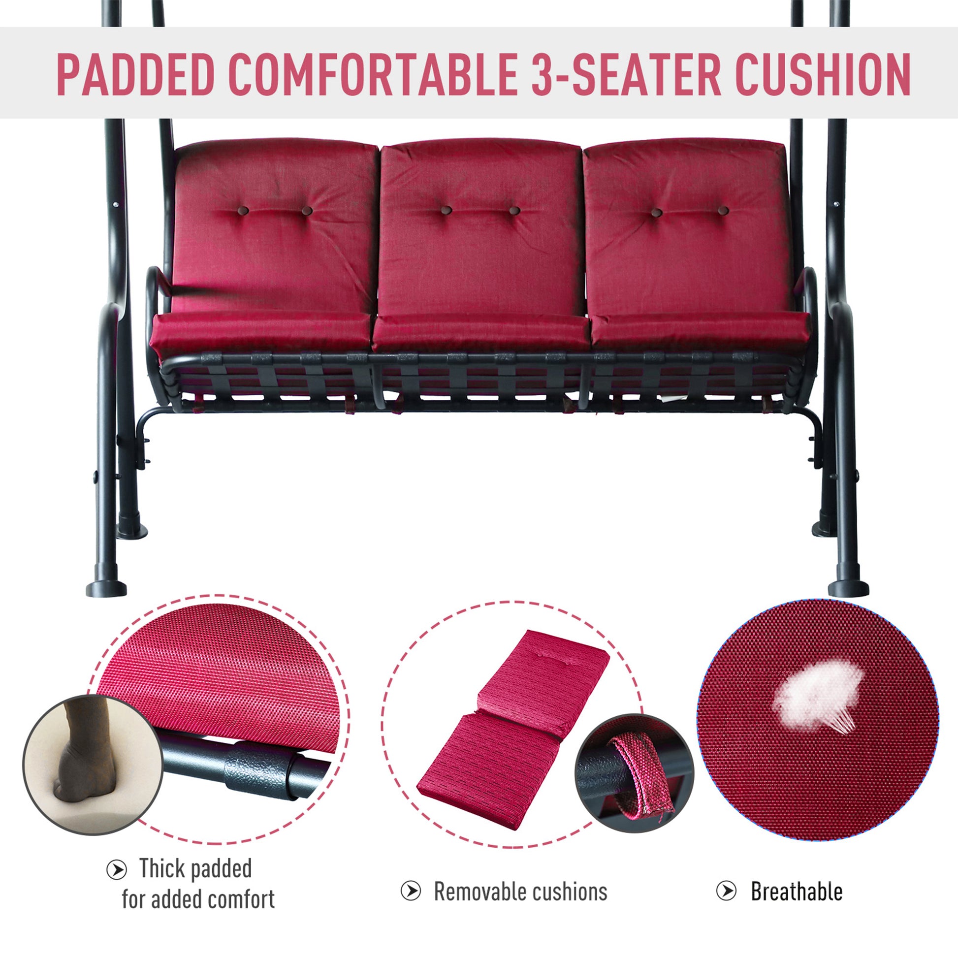 3-Person Porch Swing - Wine Red Canopy-DECOROLALA