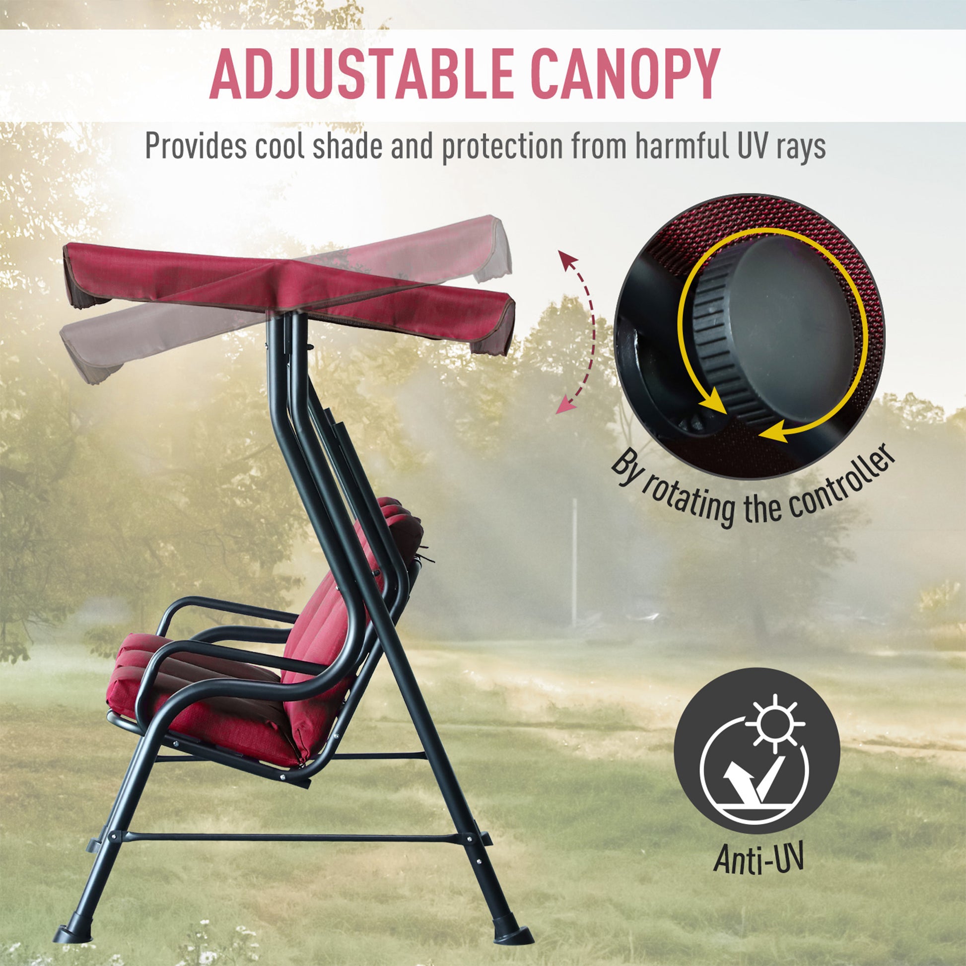 3-Person Porch Swing - Wine Red Canopy-DECOROLALA