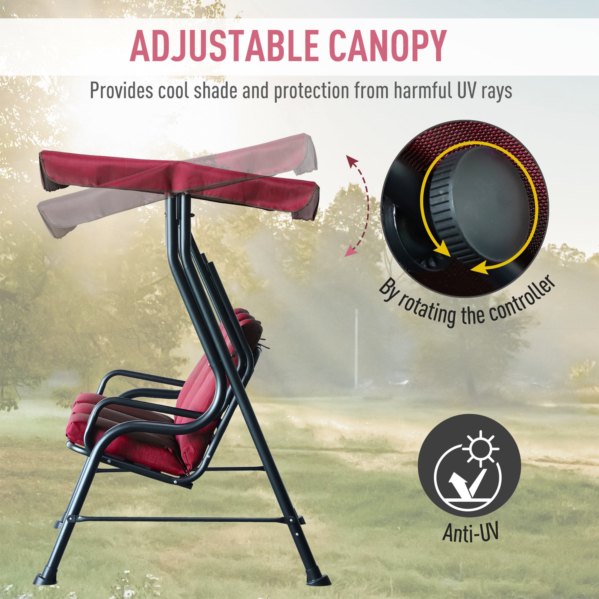 3-Person Porch Swing - Wine Red Canopy-DECOROLALA