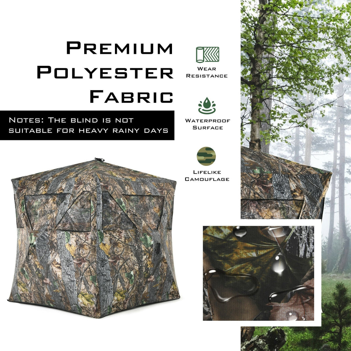 3 Person Portable Pop-Up Ground Hunting Blind with Tie-downs-Tents-DECOROLALA