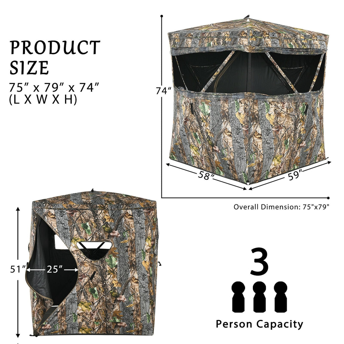 3 Person Portable Surround View Tent with Slide Mesh Window-Tents-DECOROLALA