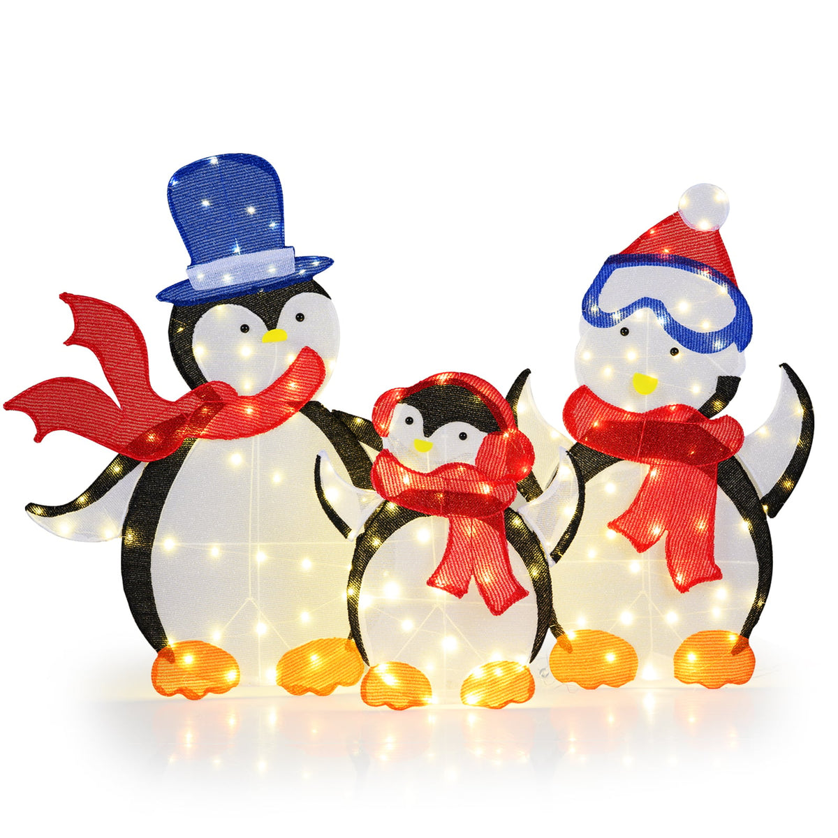 3-Piece 2D Lighted Penguin Family Christmas Decoration with 160 LED Lights-Christmas Decorations & Accessories-DECOROLALA