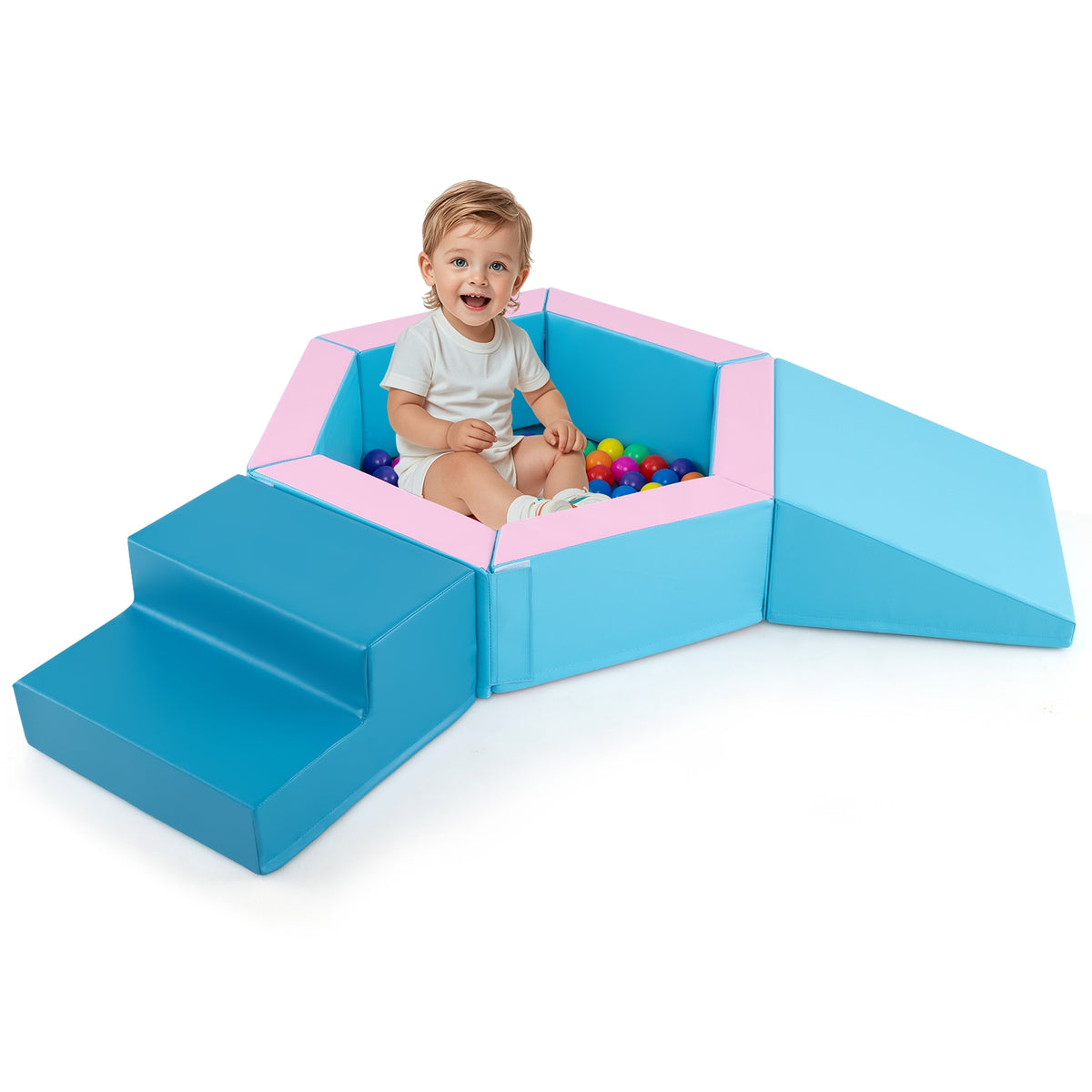 3-Piece Baby Foam Climbing Blocks Climb and Crawl Set with 100 Ocean Balls