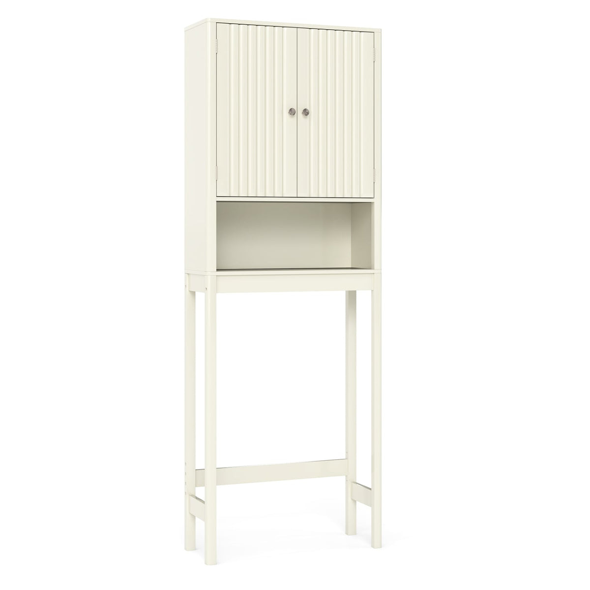 3-Piece Bathroom Cabinet Set - Fluted Doors Off-White MDF-Floor Cabinets-DECOROLALA
