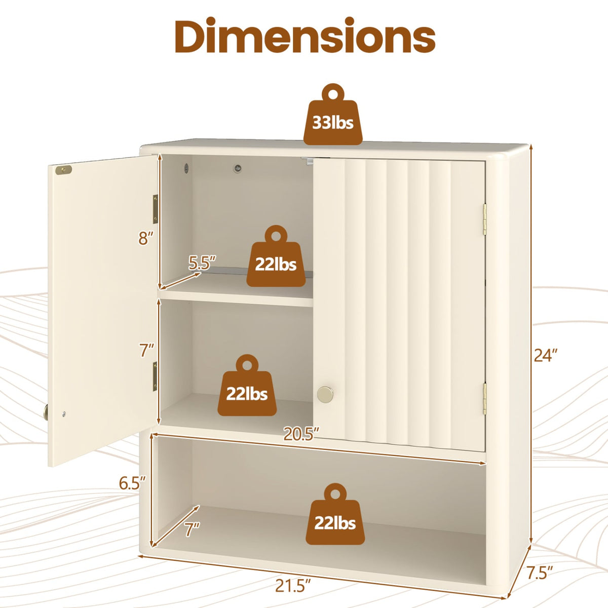 3-Piece Bathroom Cabinet Set - Fluted Doors Off-White MDF-Floor Cabinets-DECOROLALA