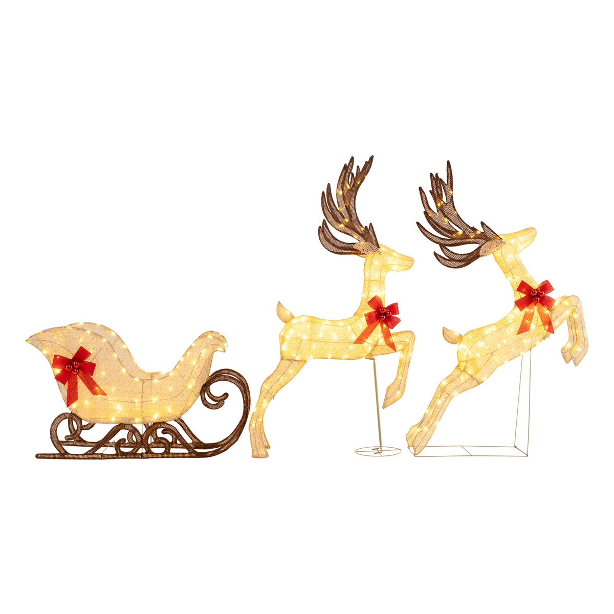 3-Piece Christmas Lighted Reindeer and Sleigh Set for Lawn & Garden-Christmas Decorations & Accessories-DECOROLALA