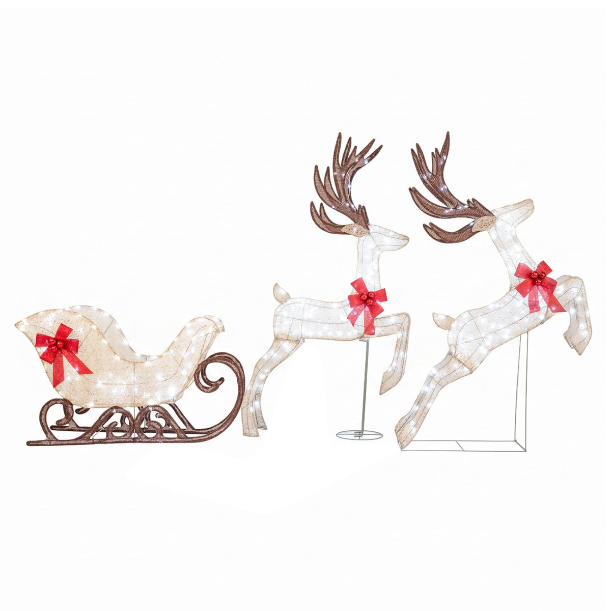 3-Piece Christmas Lighted Reindeer and Sleigh Set for Lawn-White-Christmas Decorations & Accessories-DECOROLALA