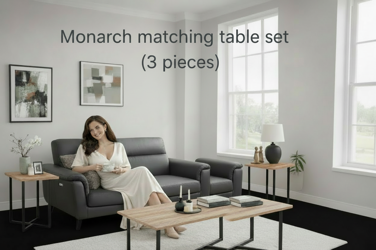 3-Piece Coffee Table Set Cream Stone Black Metal-Table Set-DECOROLALA
