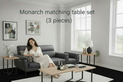 3-Piece Coffee Table Set Cream Stone Black Metal-Table Set-DECOROLALA