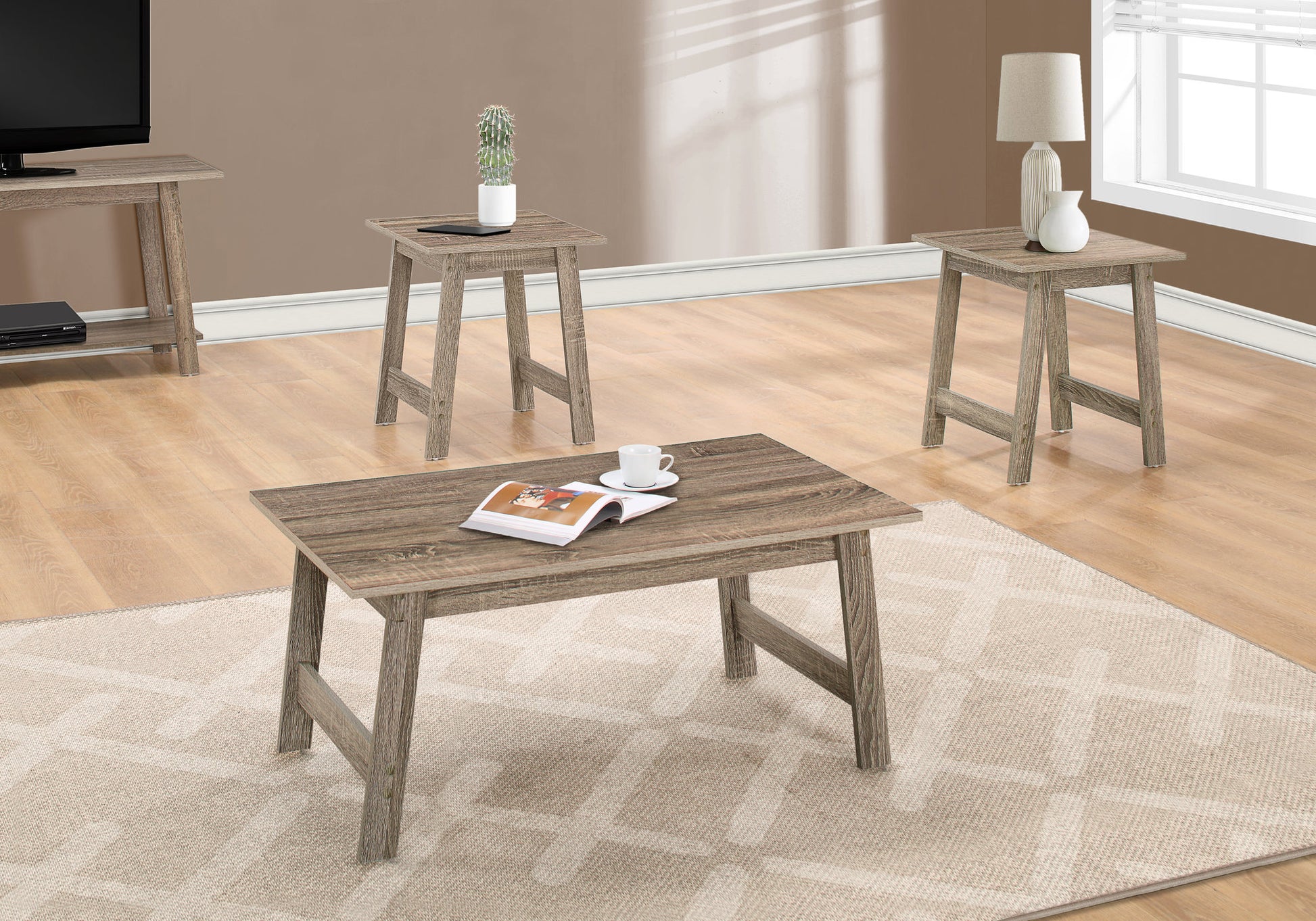 3-Piece Coffee Table Set, Espresso-Table Set-DECOROLALA