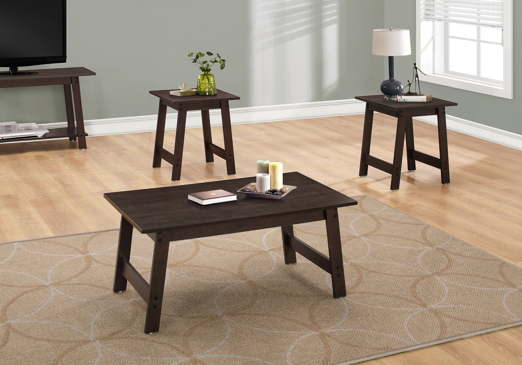 3-Piece Coffee Table Set, Espresso-Table Set-DECOROLALA