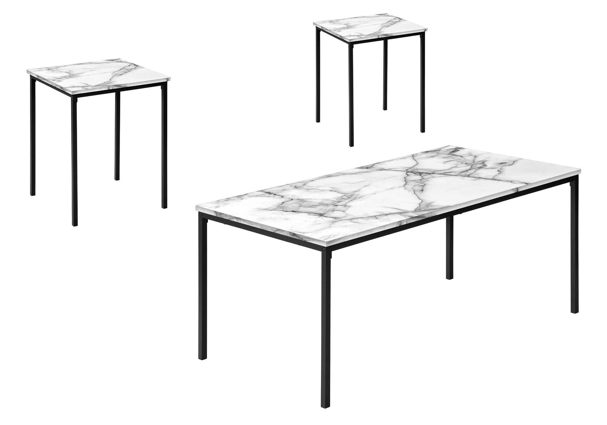 3-Piece Coffee Table Set White Marble Black Metal-Table Set-DECOROLALA