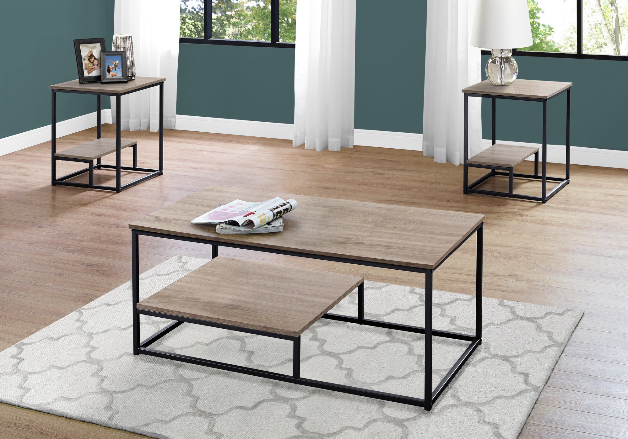 3-Piece Coffee Table Set with End Tables, Dark Taupe-Table Set-DECOROLALA