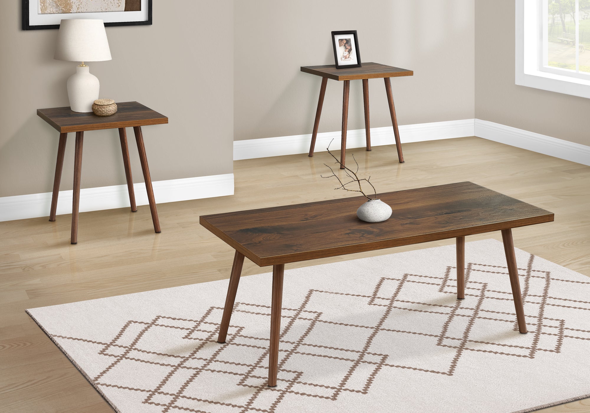 3-Piece Coffee Table Set with End Tables Light Walnut-Table Set-DECOROLALA