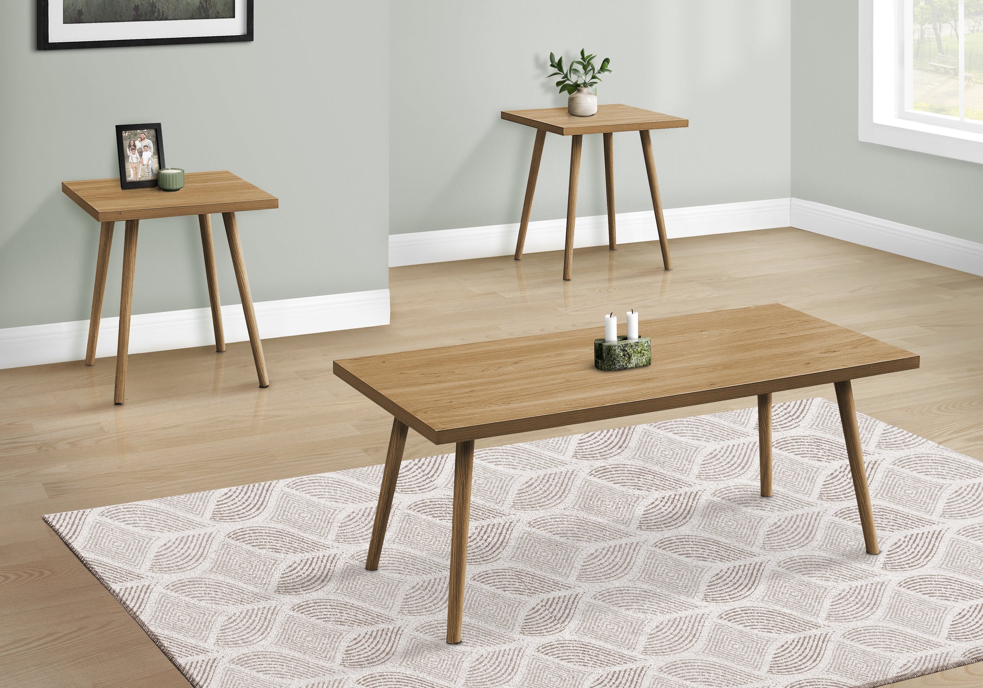 3-Piece Coffee Table Set with End Tables Light Walnut-Table Set-DECOROLALA