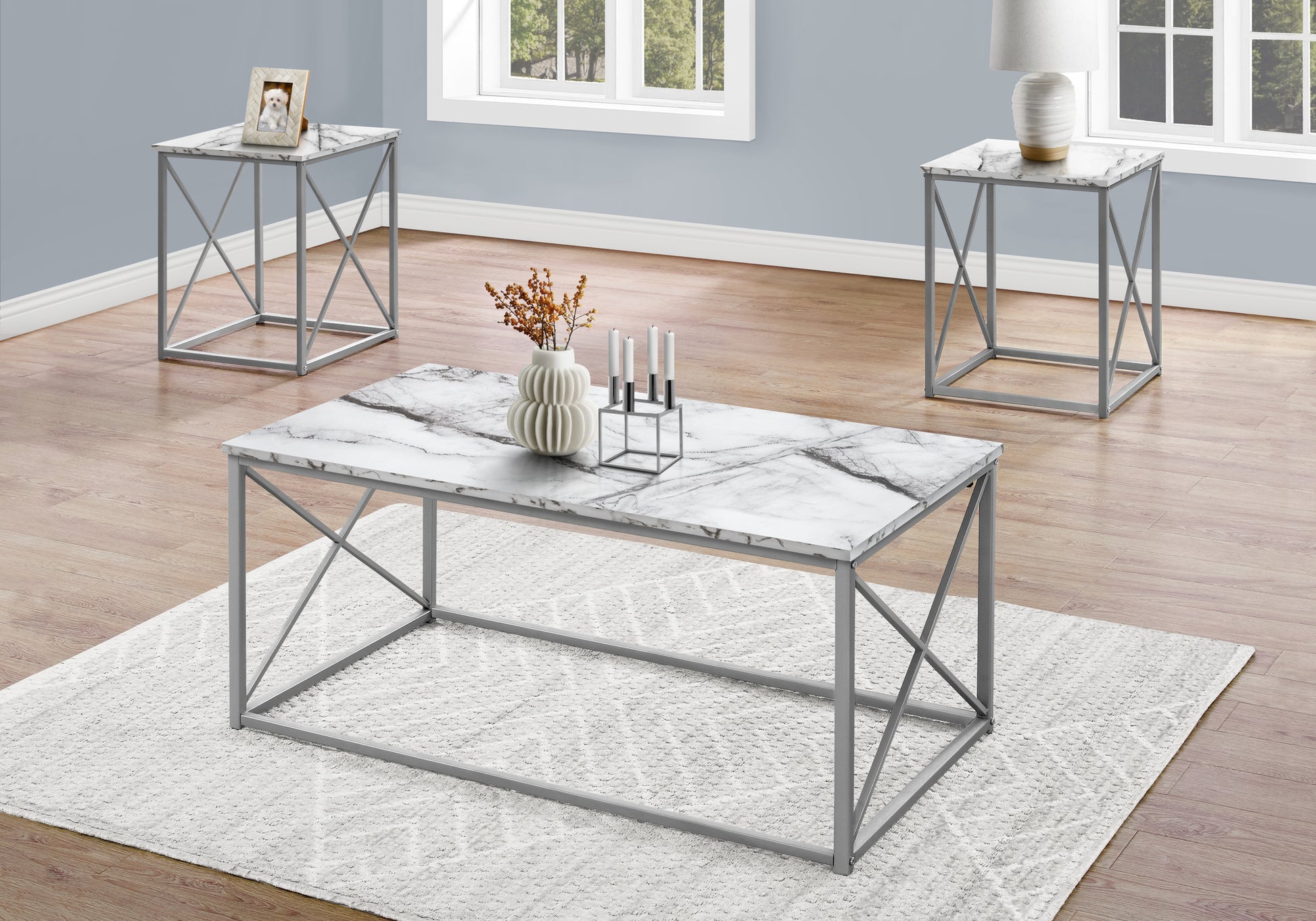 3-Piece Coffee Table Set with End Tables, Taupe Wood-Table Set-DECOROLALA