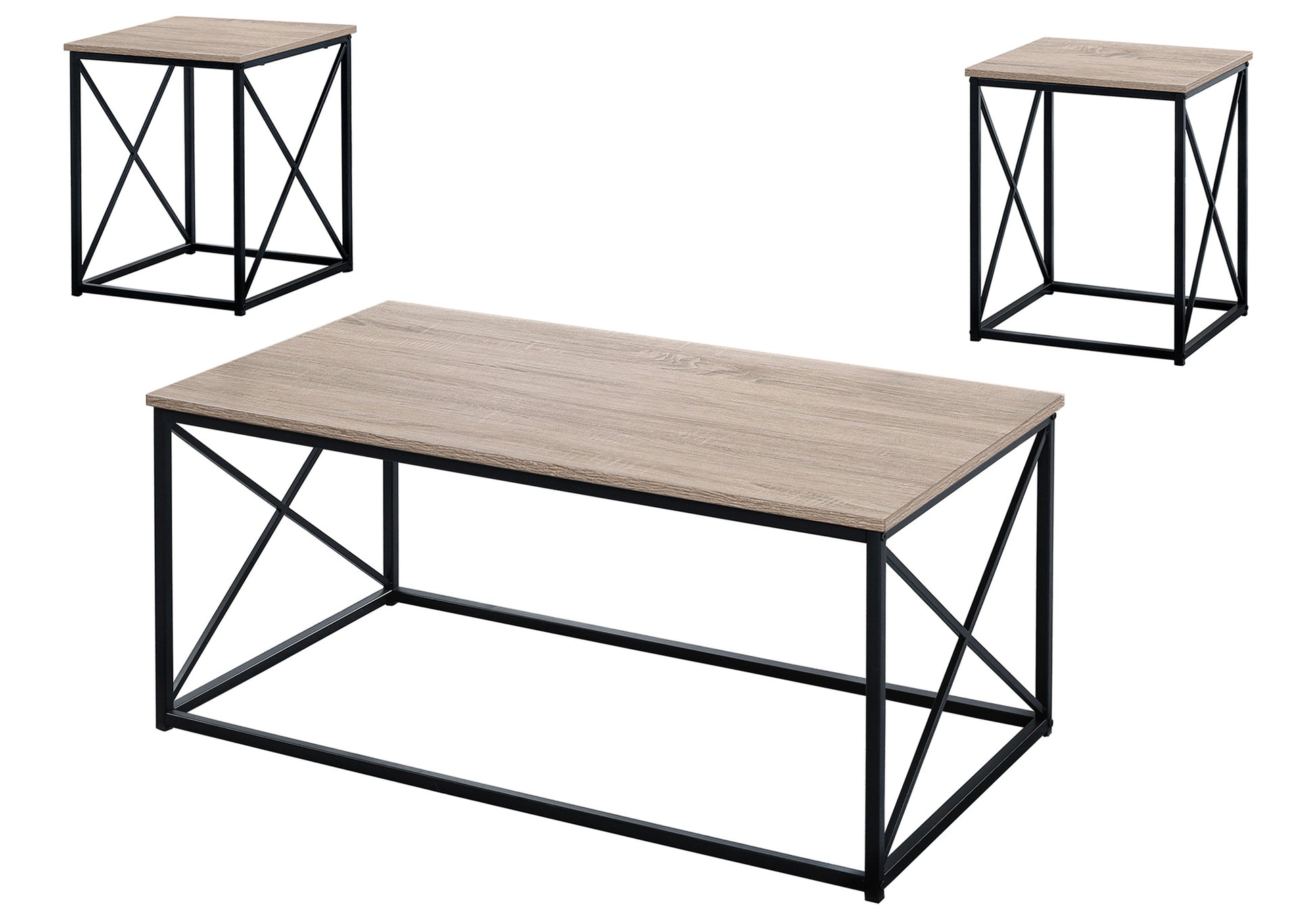 3-Piece Coffee Table Set with End Tables, Taupe Wood-Table Set-DECOROLALA