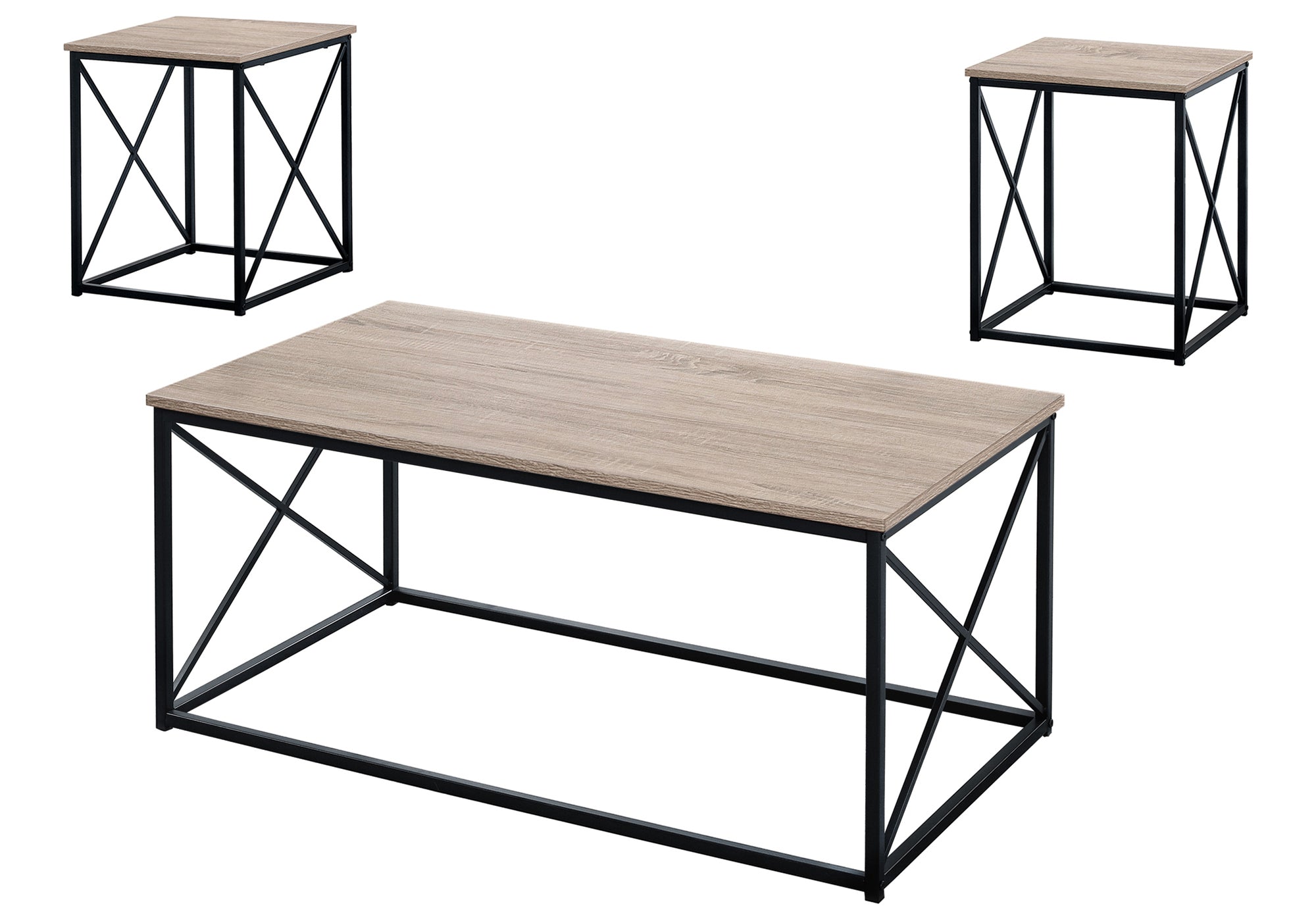 3-Piece Coffee Table Set with End Tables, Taupe Wood-Table Set-DECOROLALA