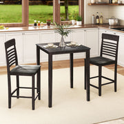 3-Piece Counter-Height Dining Table Set for 2 with Rubber Wood Frame and Footrest-Gray-Dining Room Sets-DECOROLALA