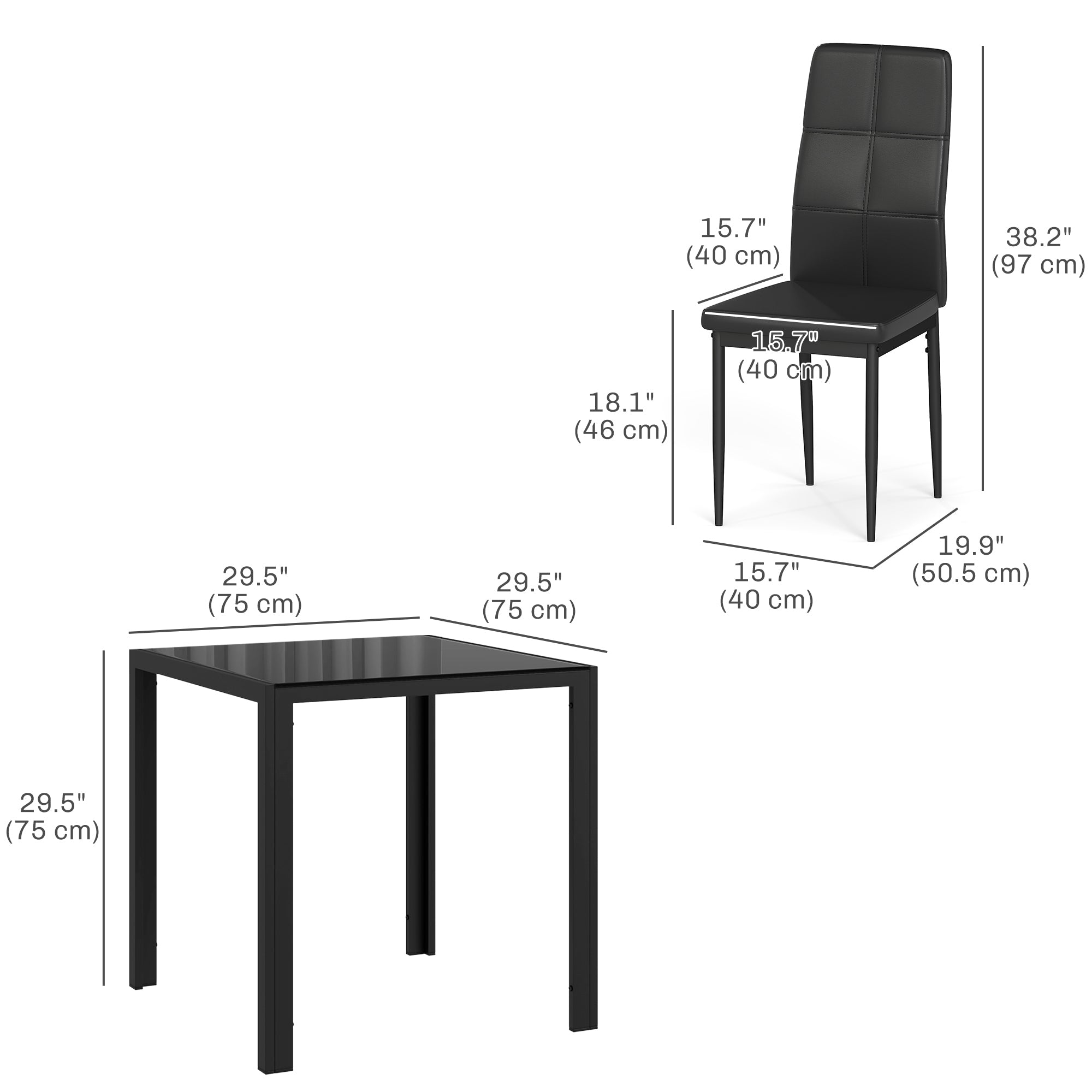 3-Piece Dining Set Glass Table Chairs Black-DECOROLALA