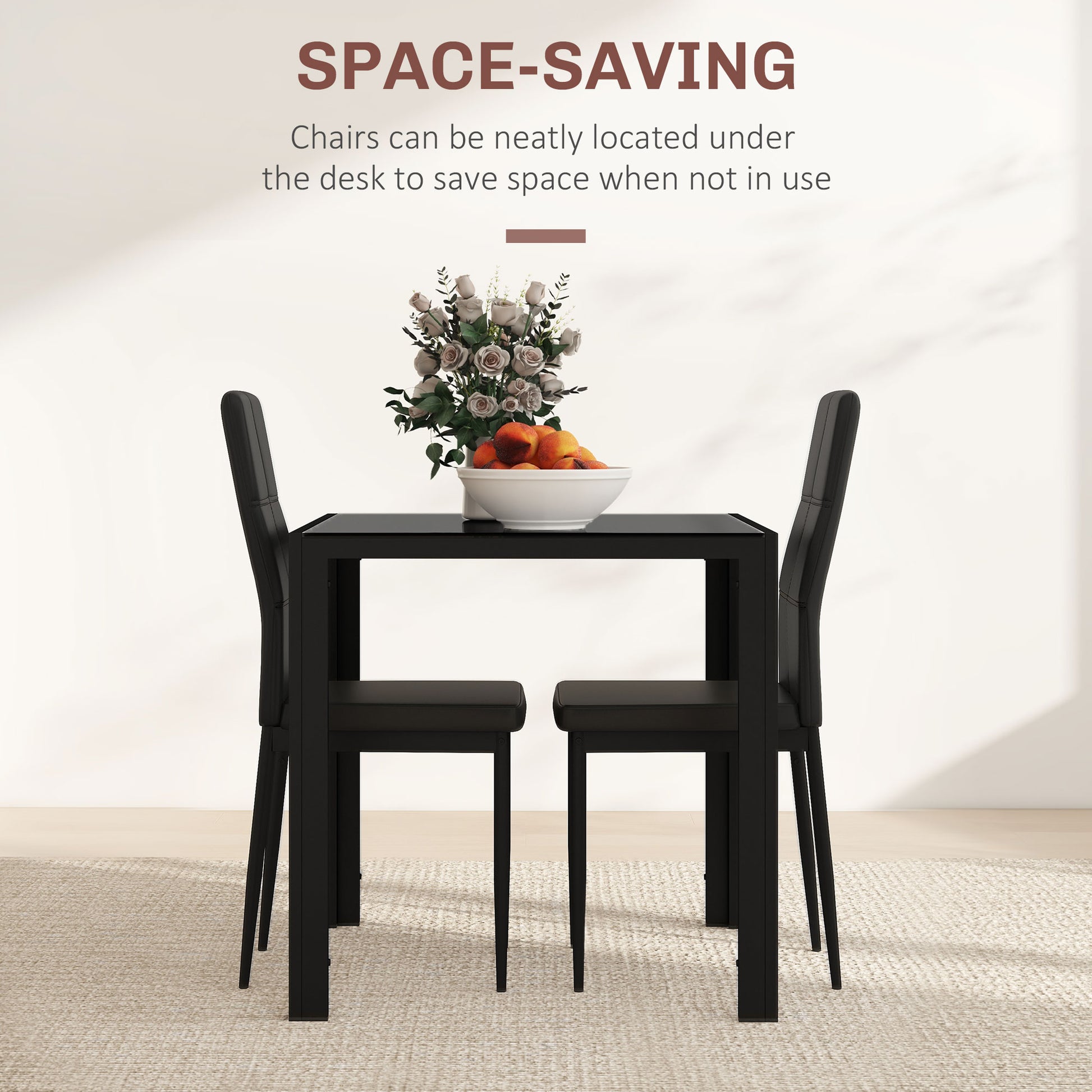 3-Piece Dining Set Glass Table Chairs Black-DECOROLALA
