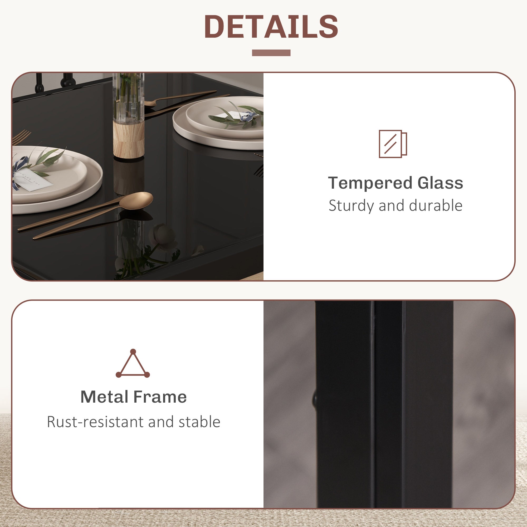 3-Piece Dining Set Glass Table Chairs Black-DECOROLALA