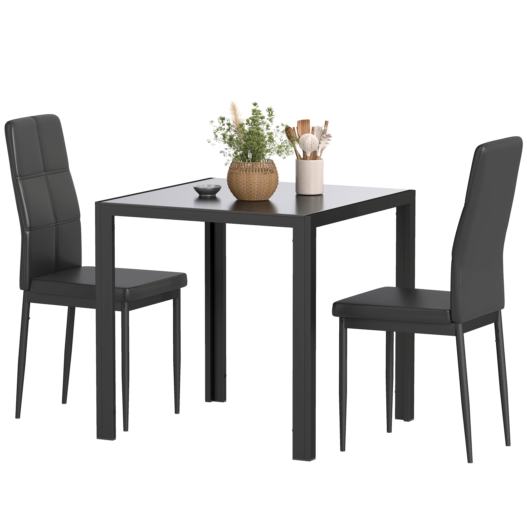 3-Piece Dining Set Glass Table Chairs Black-DECOROLALA