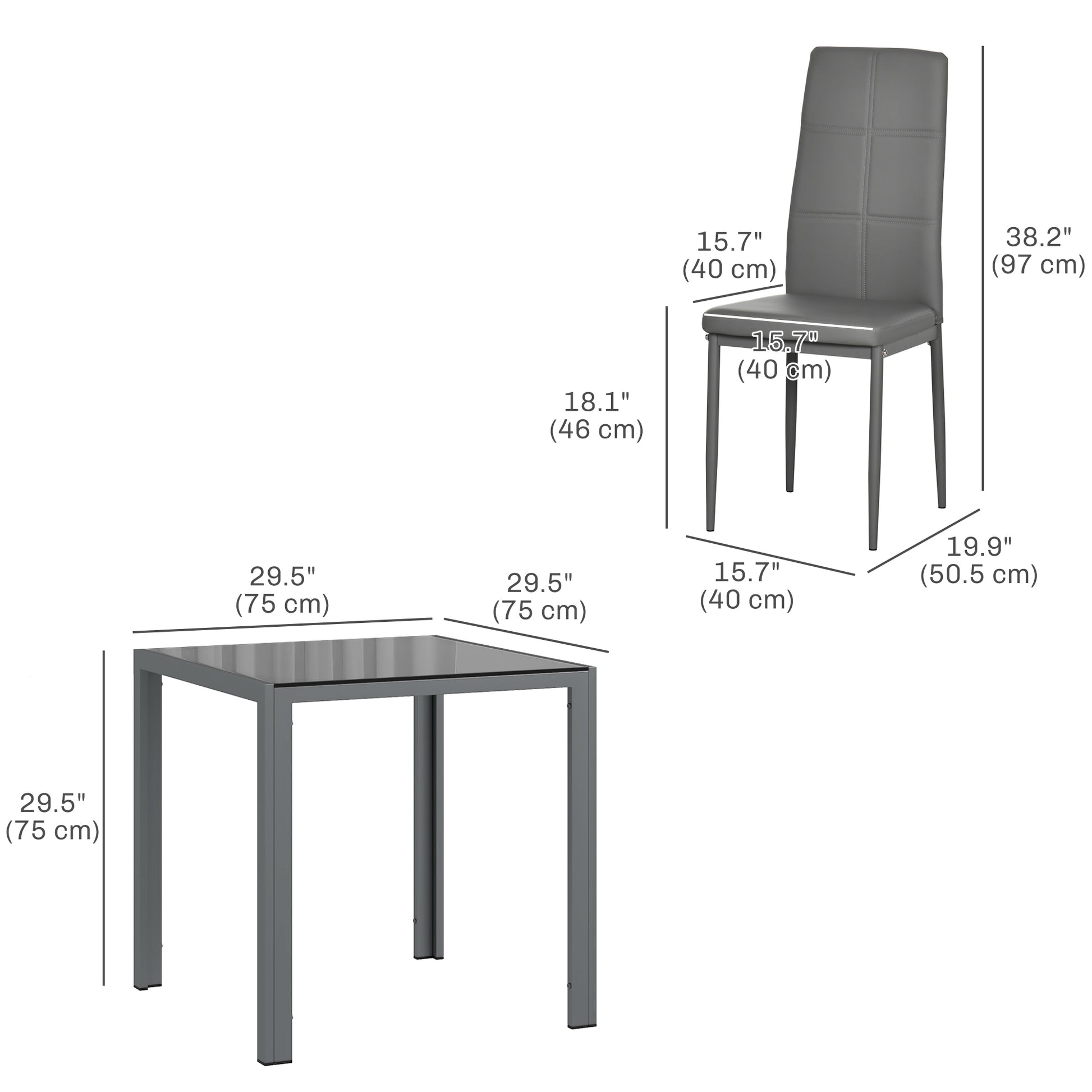 3-Piece Dining Set Glass Table Chairs Grey-DECOROLALA