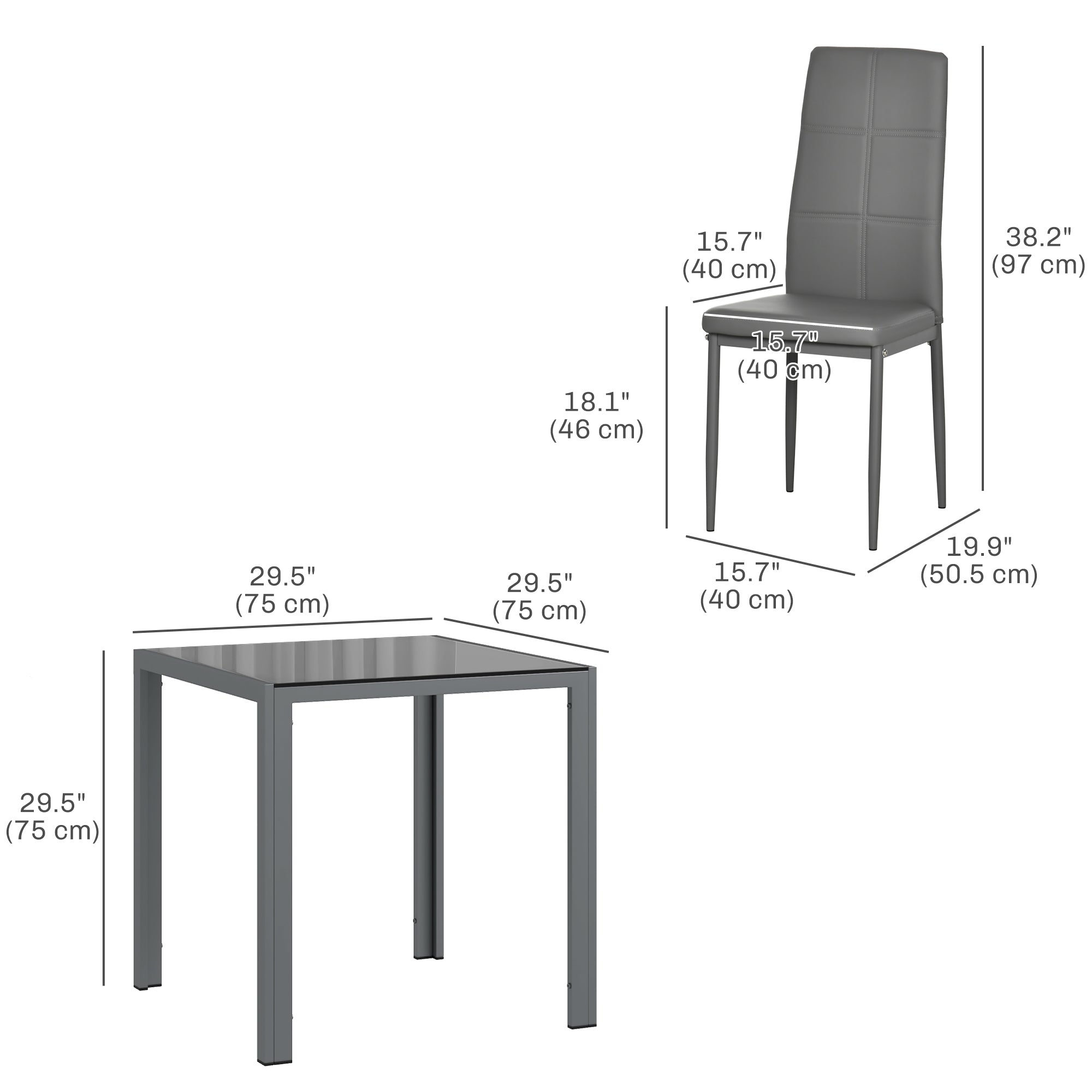 3-Piece Dining Set Glass Table Chairs Grey-DECOROLALA