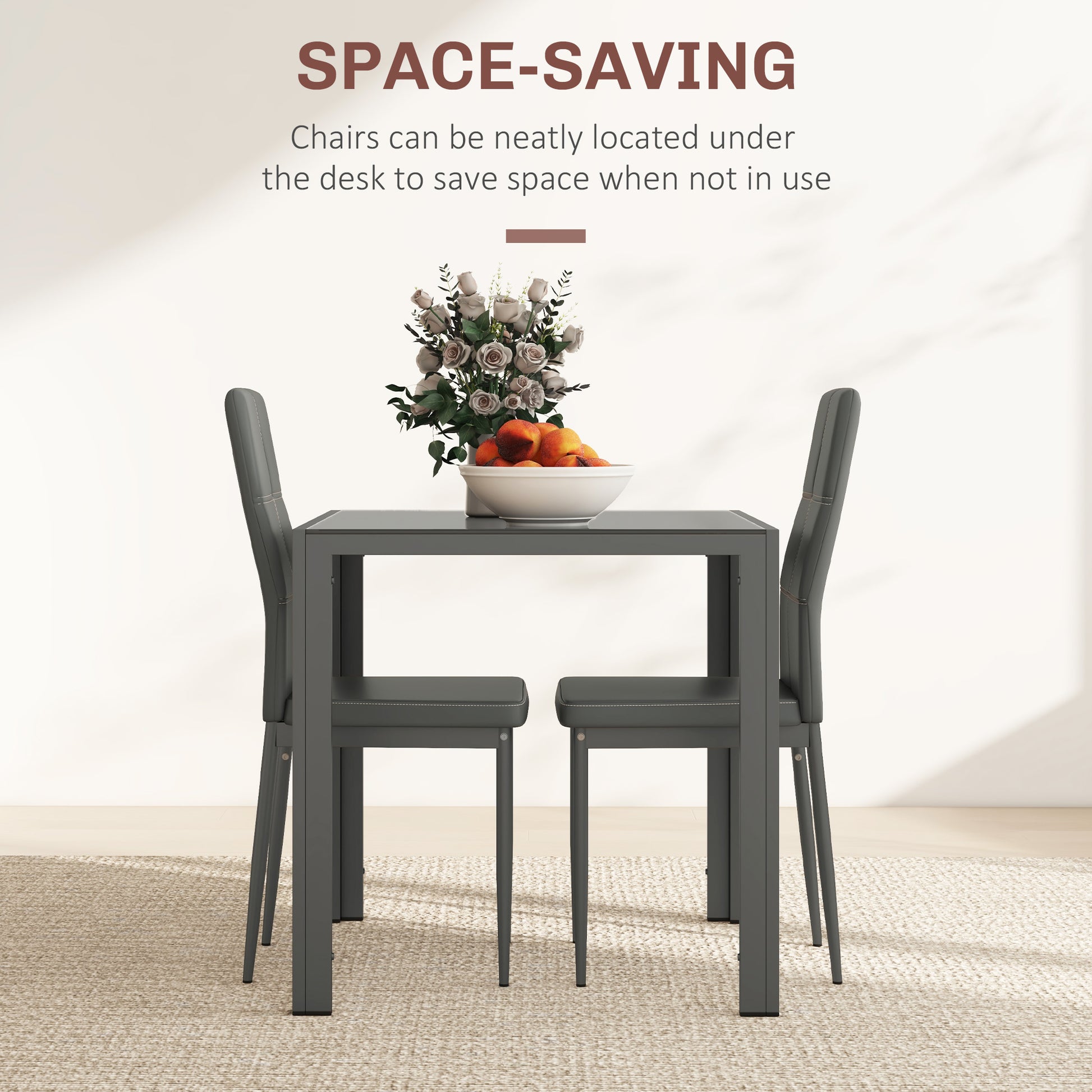 3-Piece Dining Set Glass Table Chairs Grey-DECOROLALA