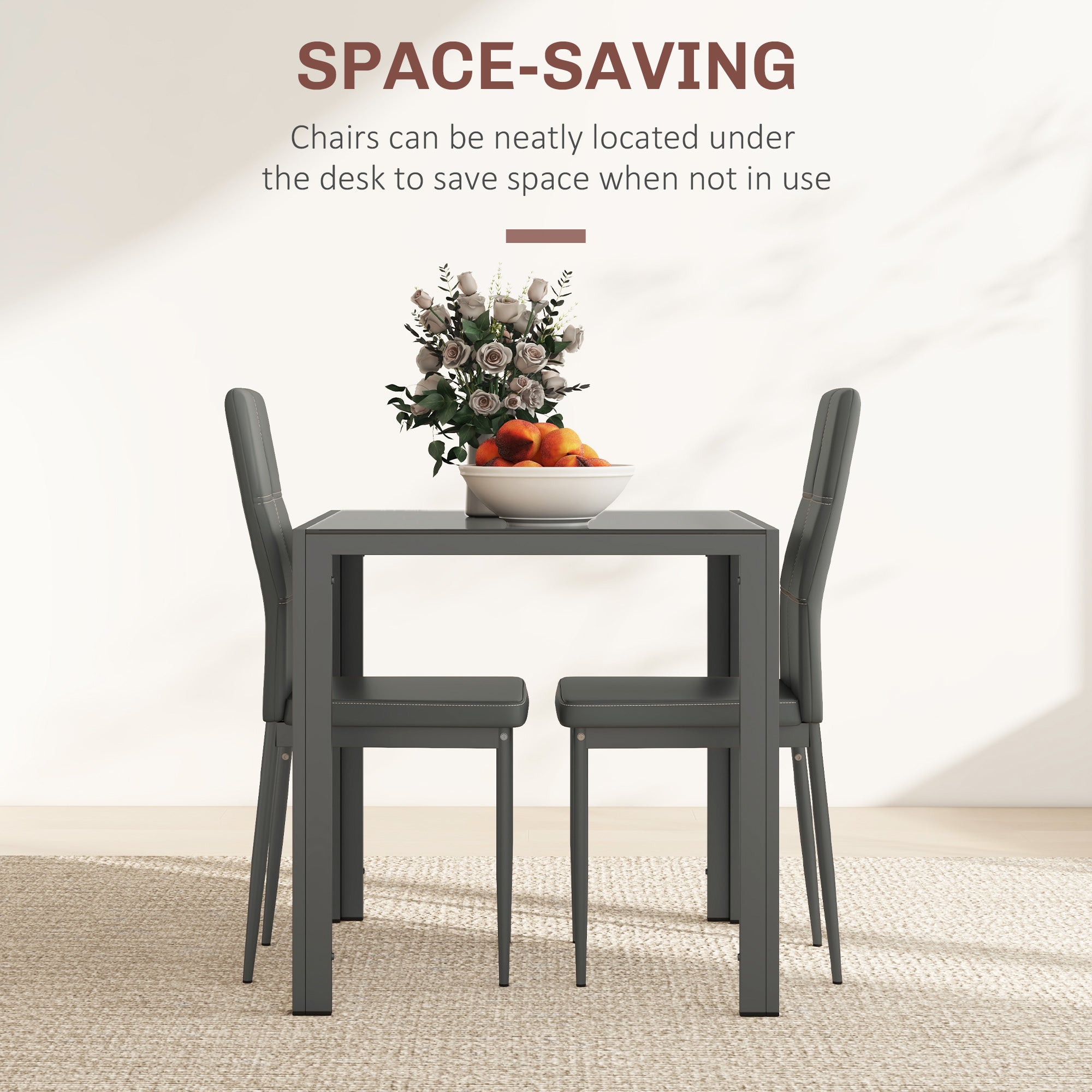 3-Piece Dining Set Glass Table Chairs Grey-DECOROLALA
