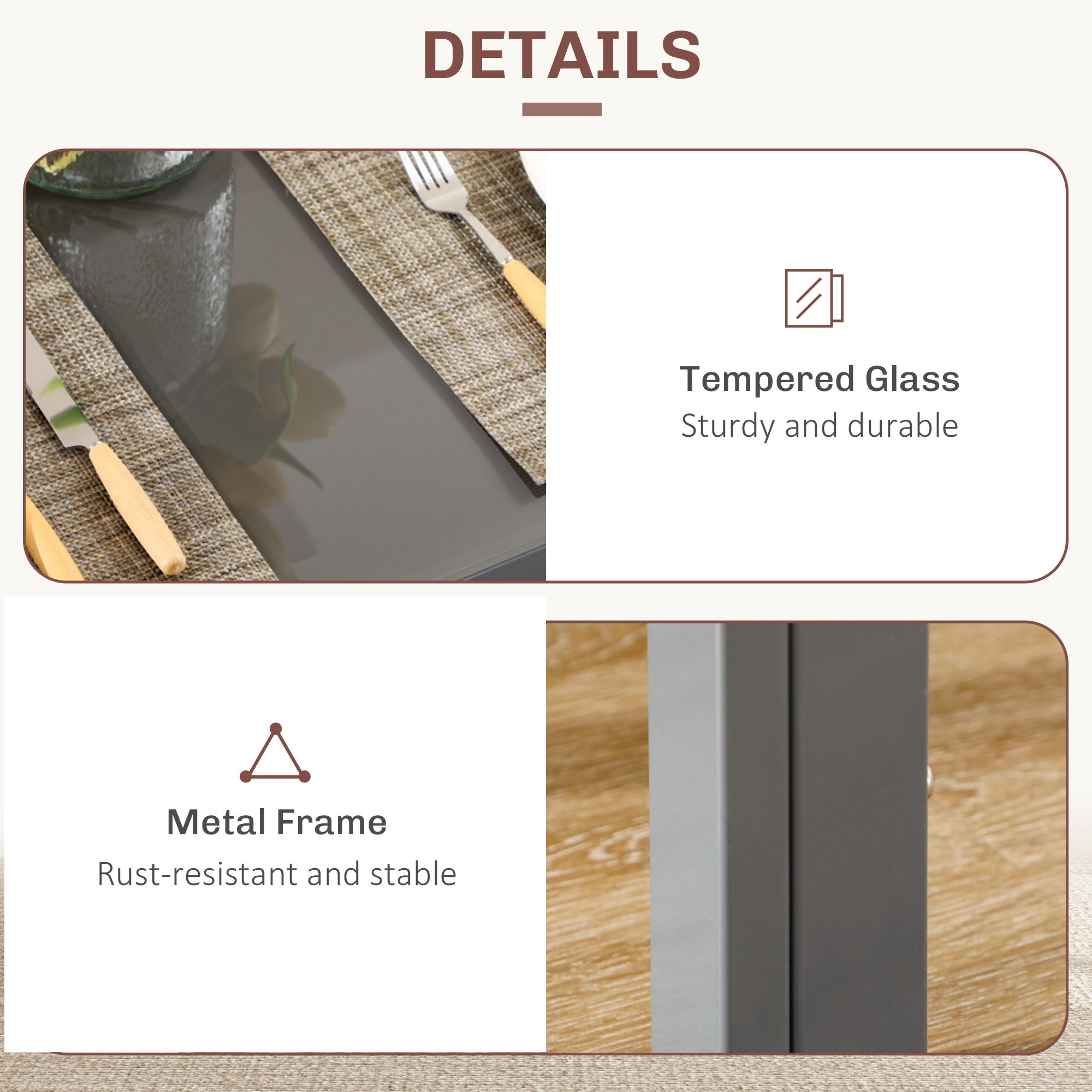 3-Piece Dining Set Glass Table Chairs Grey-DECOROLALA