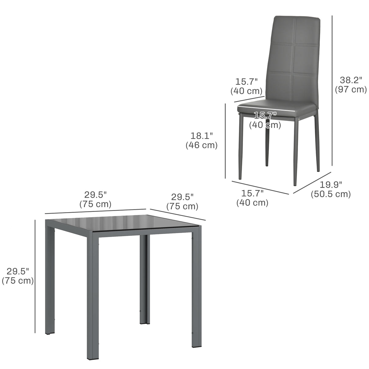 3-Piece Dining Set Glass Table Chairs Grey-Dining Room Sets-DECOROLALA