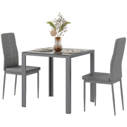 3-Piece Dining Set Glass Table Chairs Grey-DECOROLALA