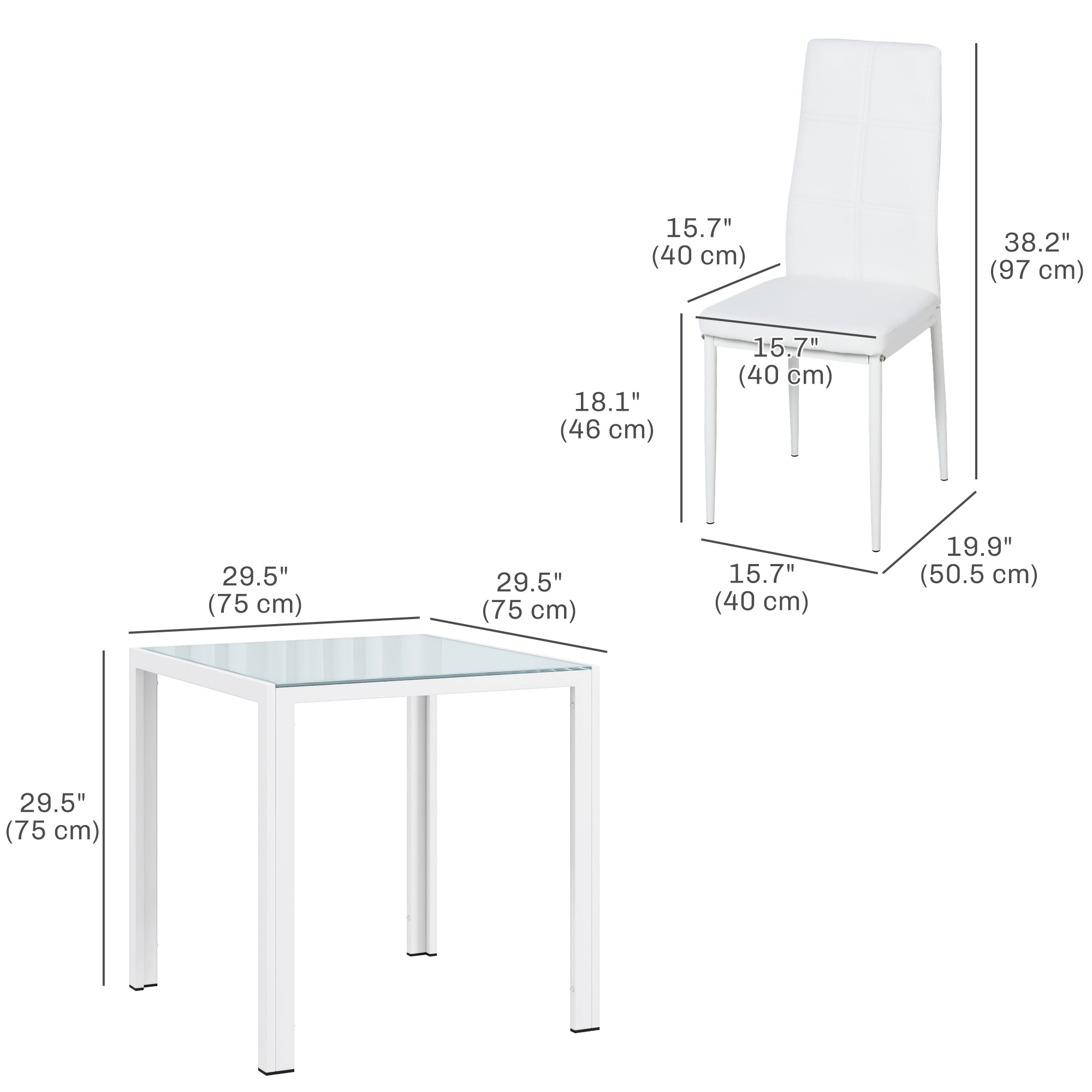 3-Piece Dining Set - Glass Table & Chairs White-DECOROLALA