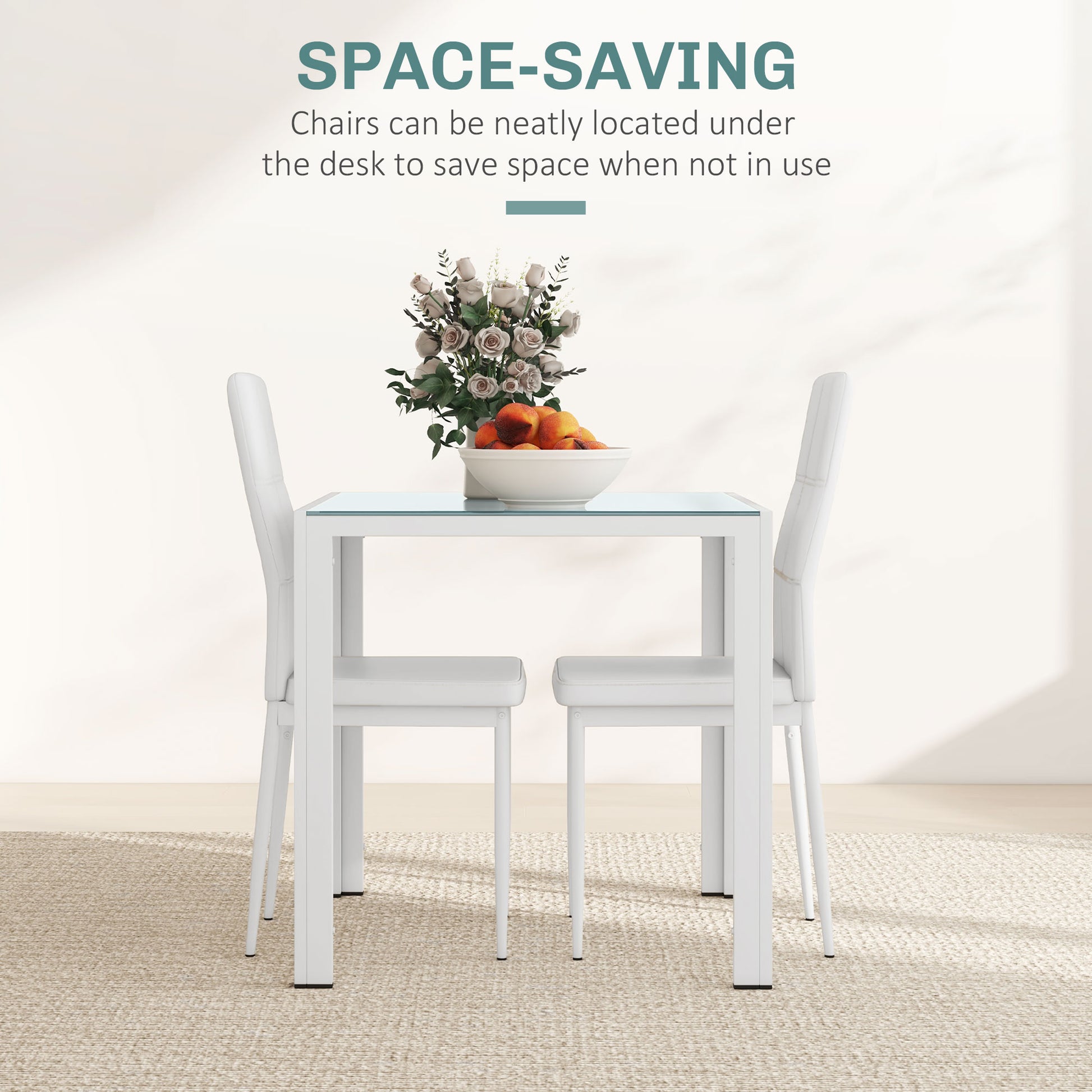 3-Piece Dining Set - Glass Table & Chairs White-DECOROLALA