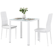 3-Piece Dining Set - Glass Table & Chairs White-DECOROLALA