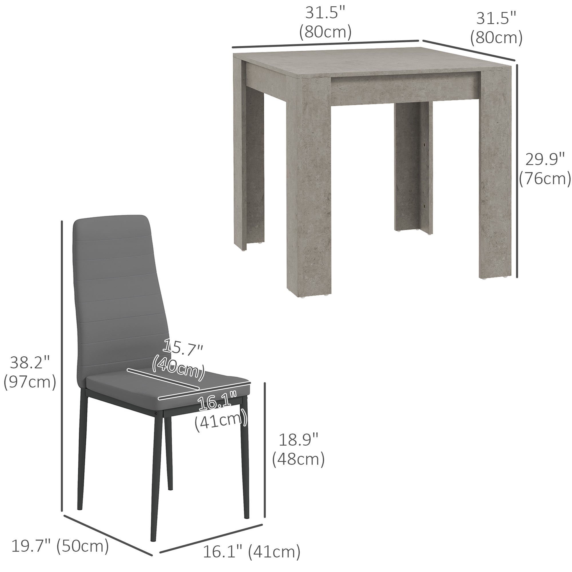 3-Piece Dining Table Set for 2 - Grey Square Table and Chairs-DECOROLALA