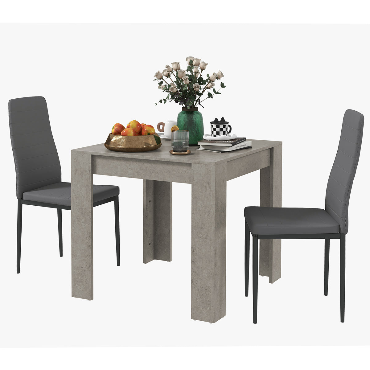 3-Piece Dining Table Set for 2 - Grey Square Table and Chairs-Dining Room Sets-DECOROLALA
