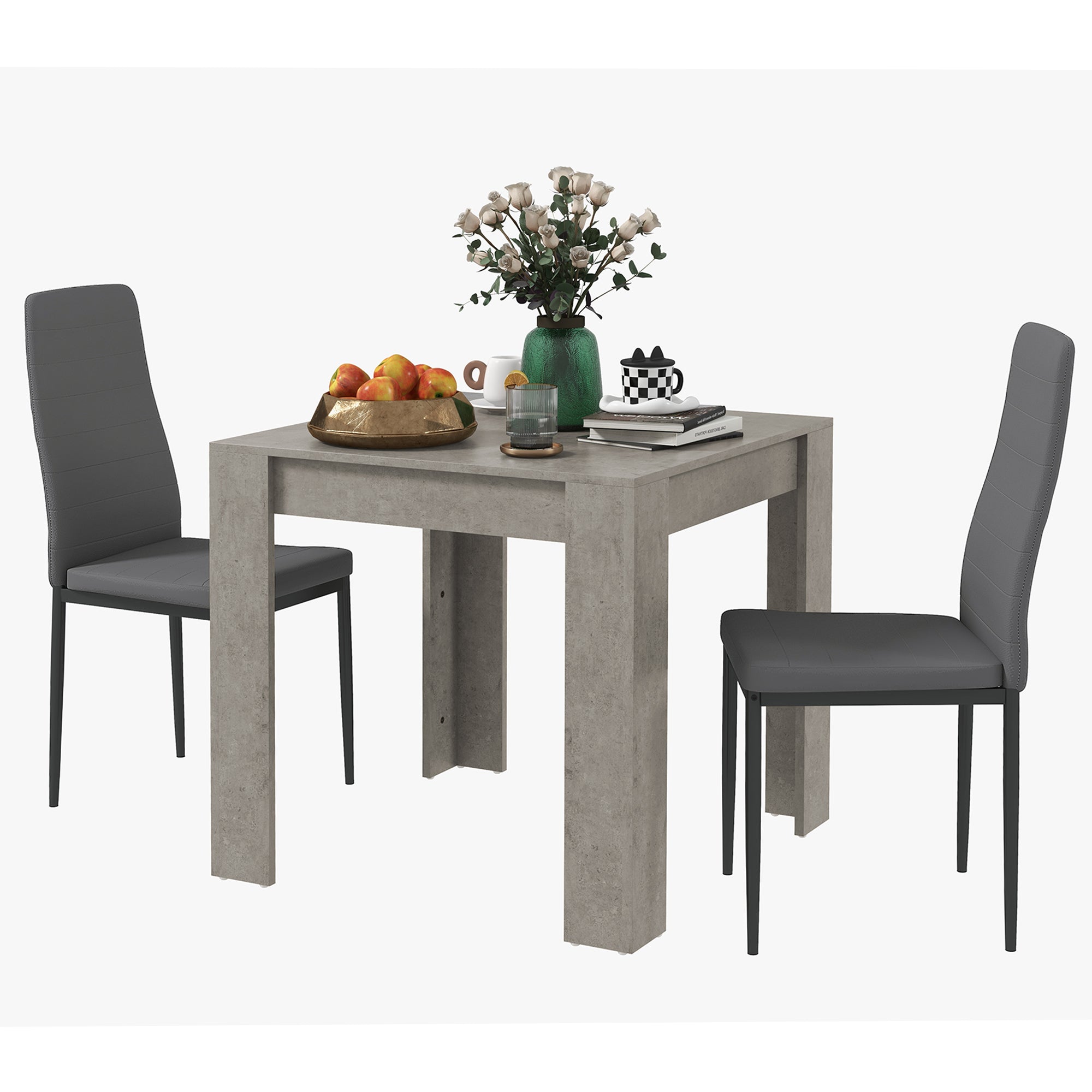 3-Piece Dining Table Set for 2 - Grey Square Table and Chairs-DECOROLALA